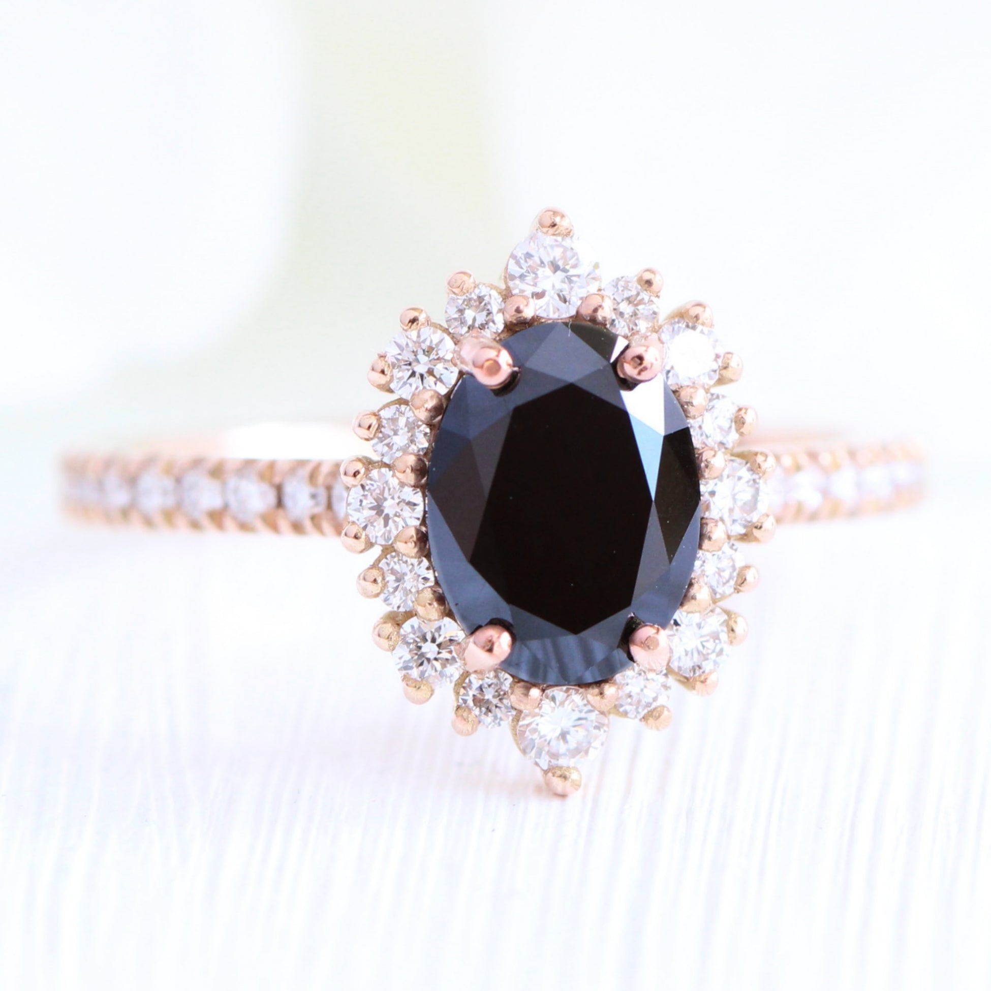 oval black diamond engagement ring rose gold large halo ring la more design jewelry