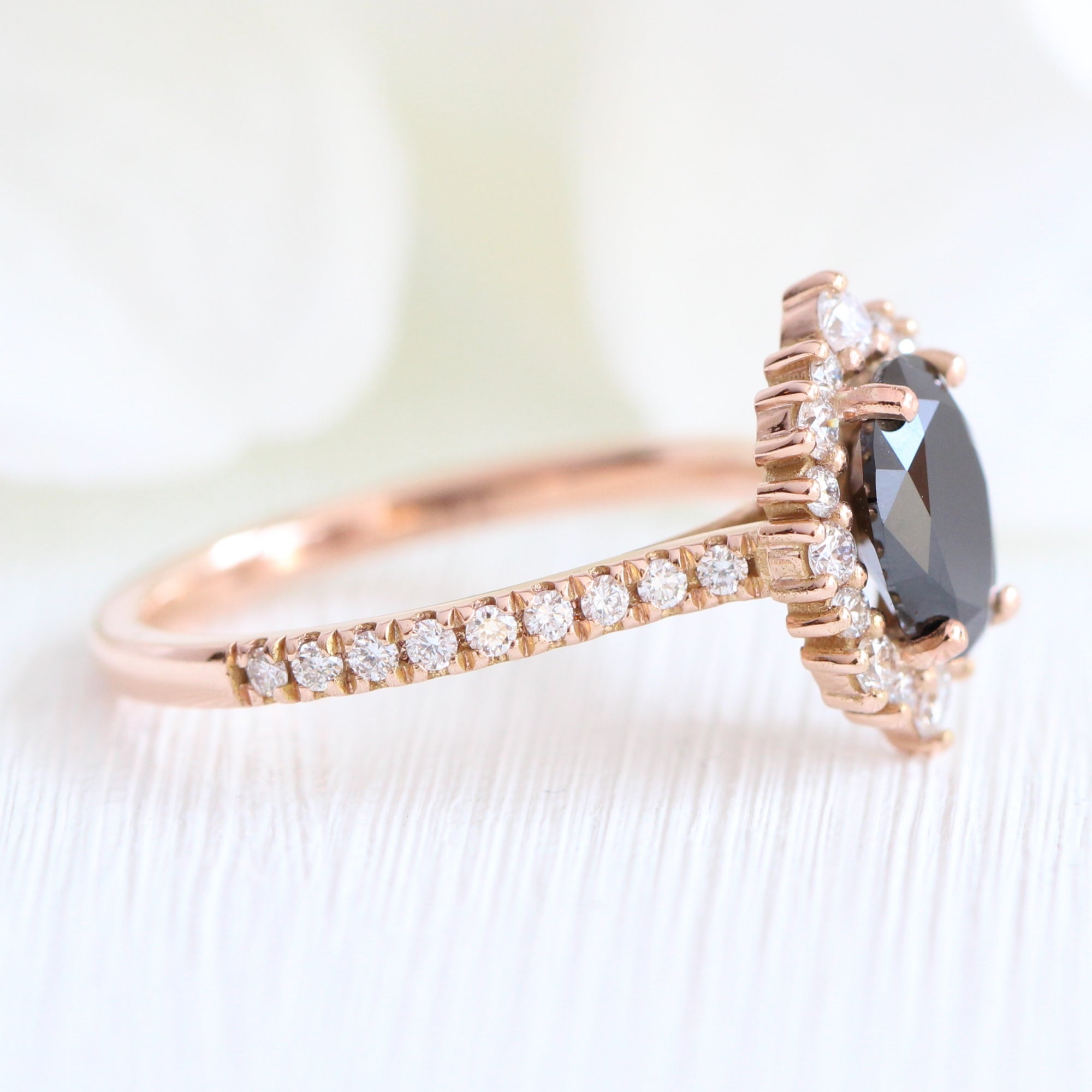 oval black diamond engagement ring rose gold large halo ring la more design jewelry
