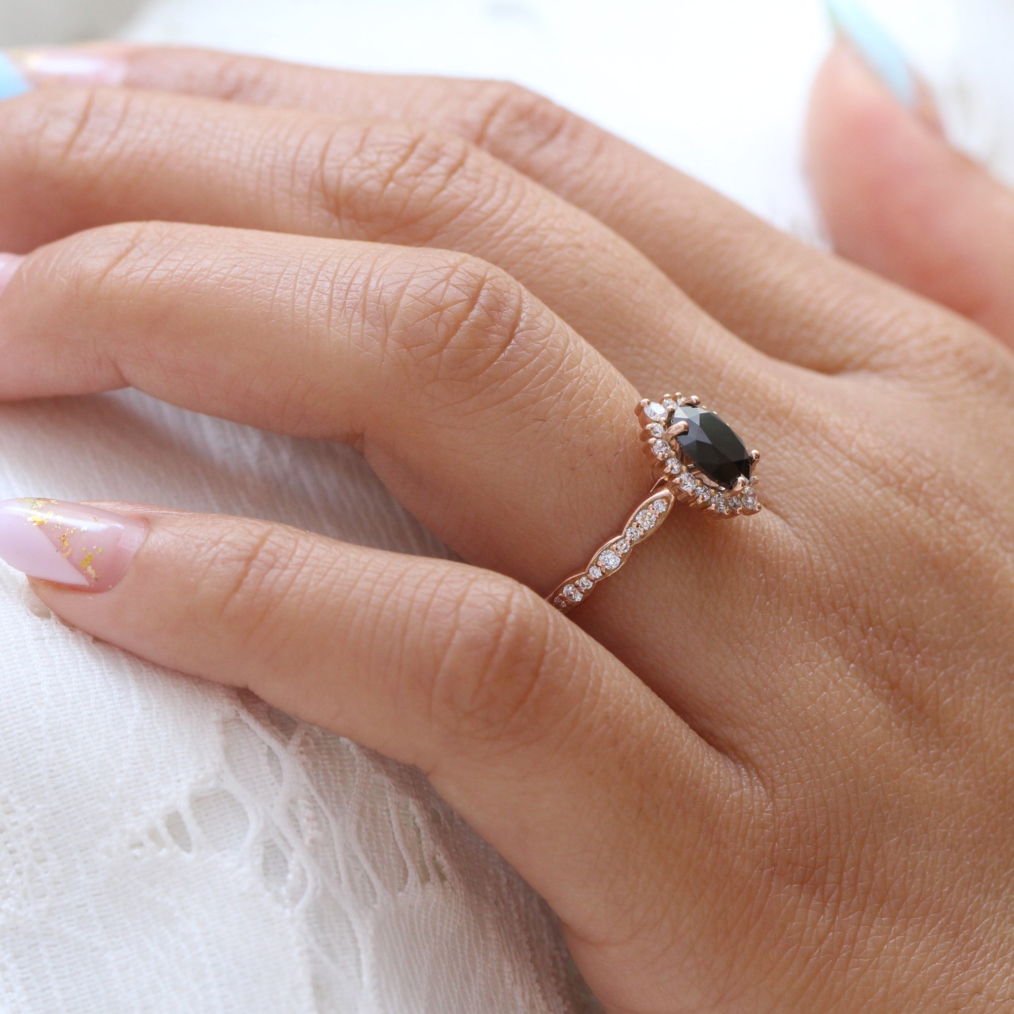 oval black diamond engagement ring rose gold large halo ring la more design jewelry