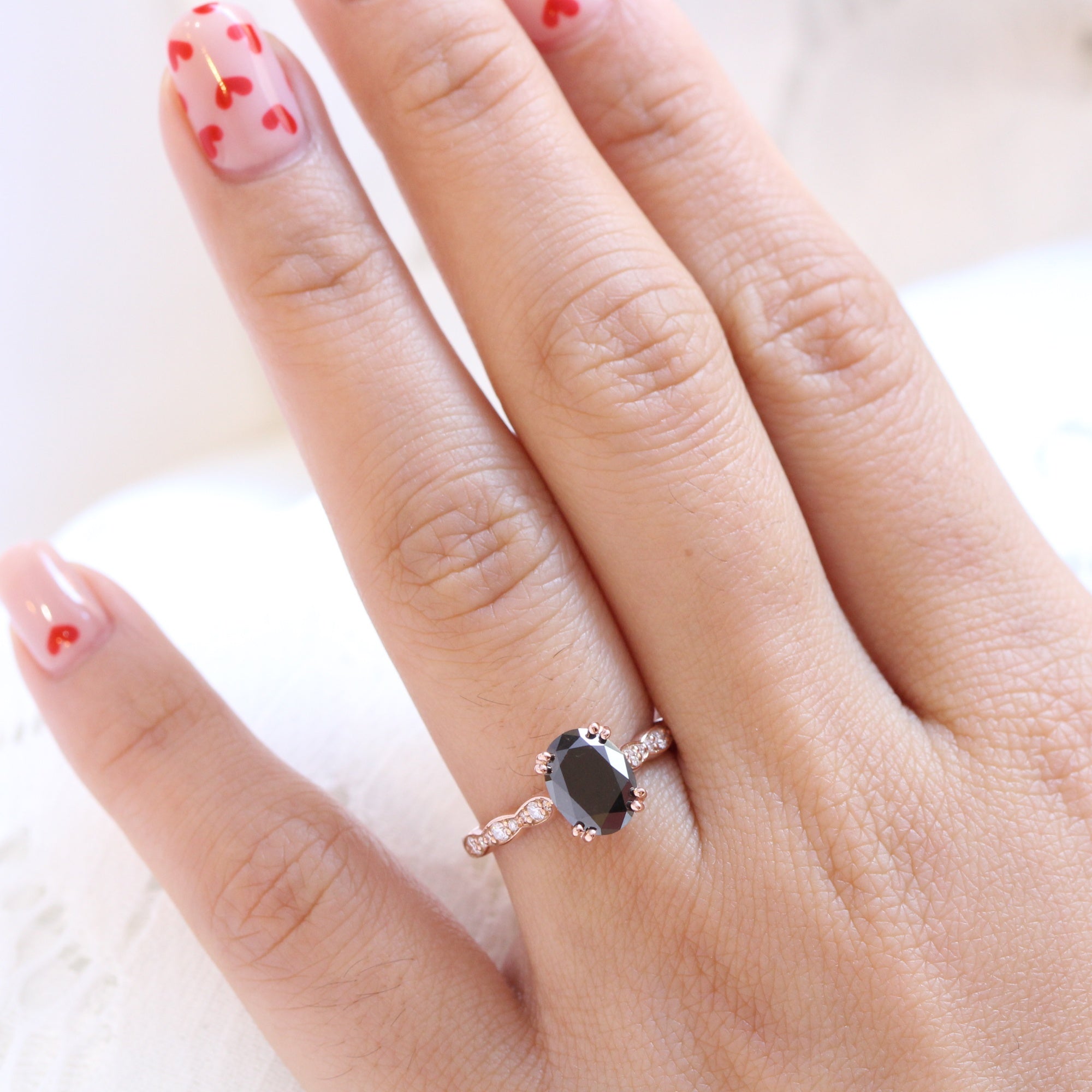 oval black diamond engagement ring rose gold solitaire ring la more design jewelry