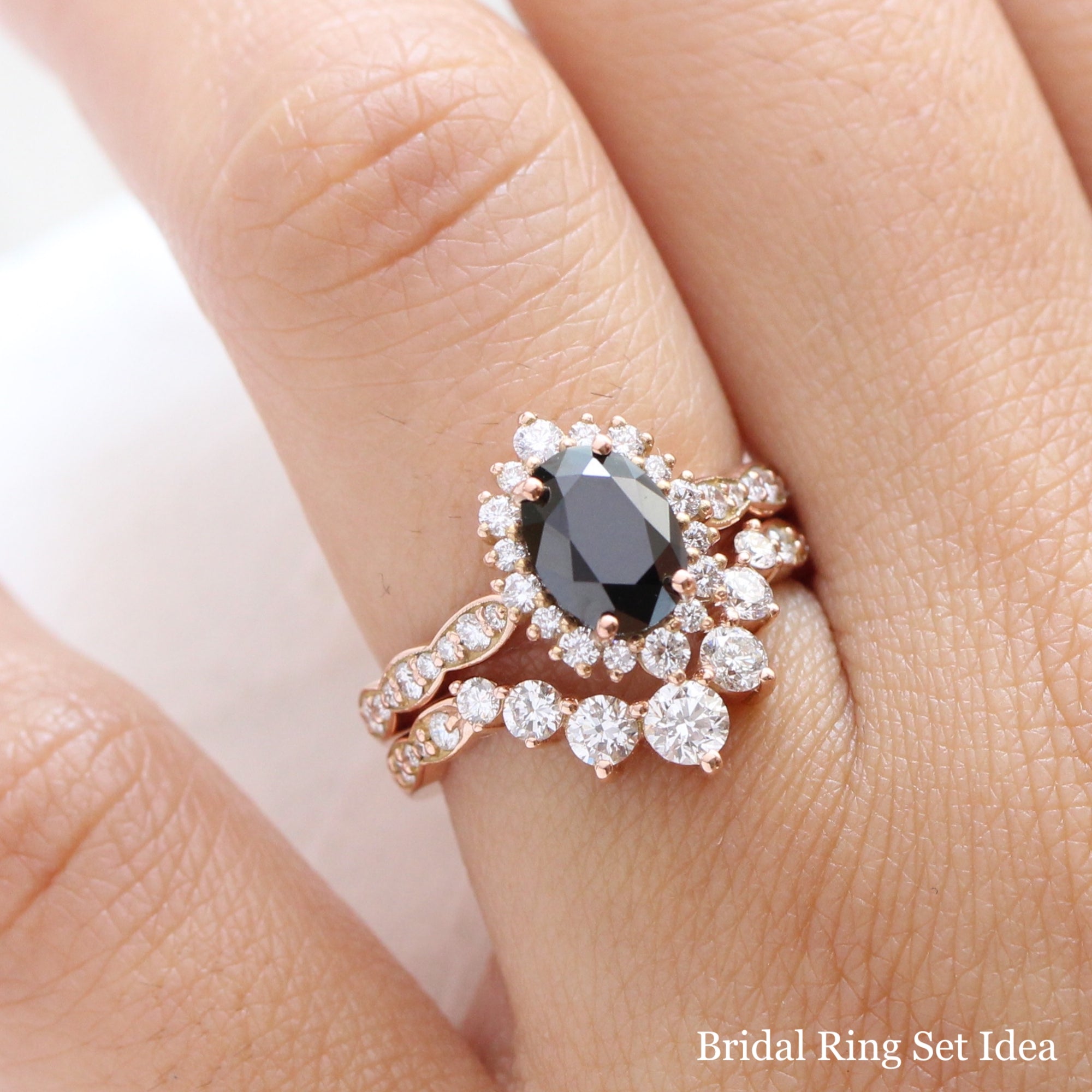 oval black diamond engagement ring rose gold large halo ring la more design jewelry