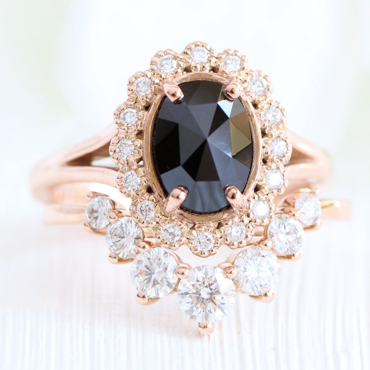 oval black diamond ring gold rose cut diamond ring large 7 diamond wedding band set la more design jewelry