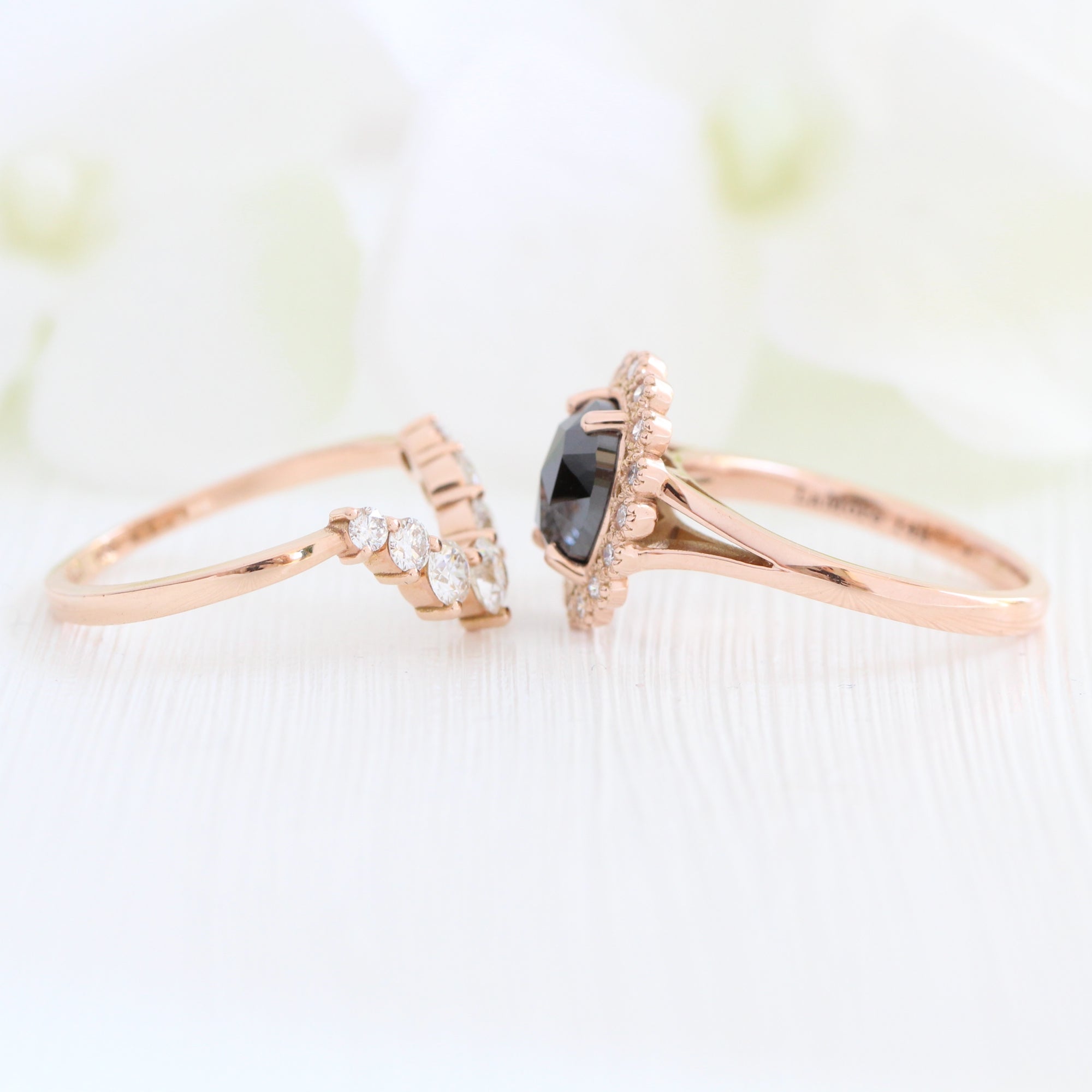oval black diamond ring gold rose cut diamond ring large 7 diamond wedding band set la more design jewelry