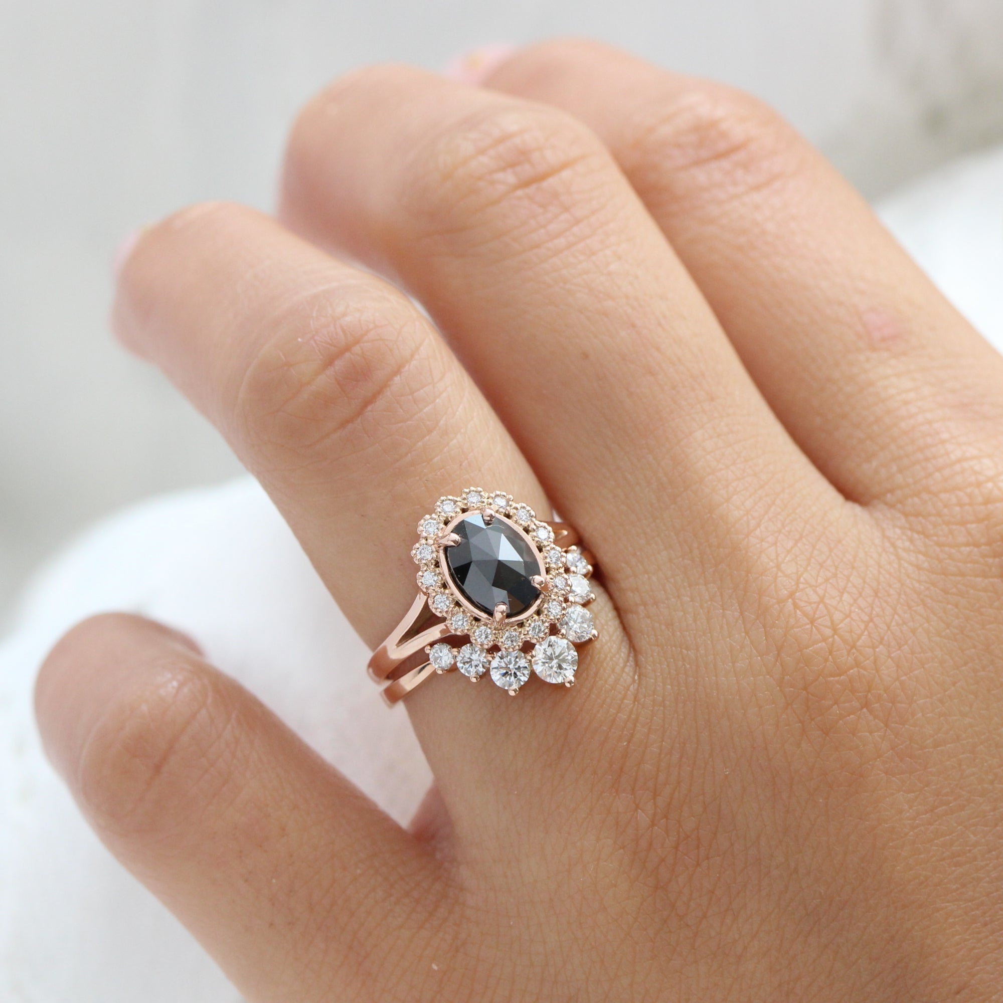 oval black diamond ring gold rose cut diamond ring large 7 diamond wedding band set la more design jewelry