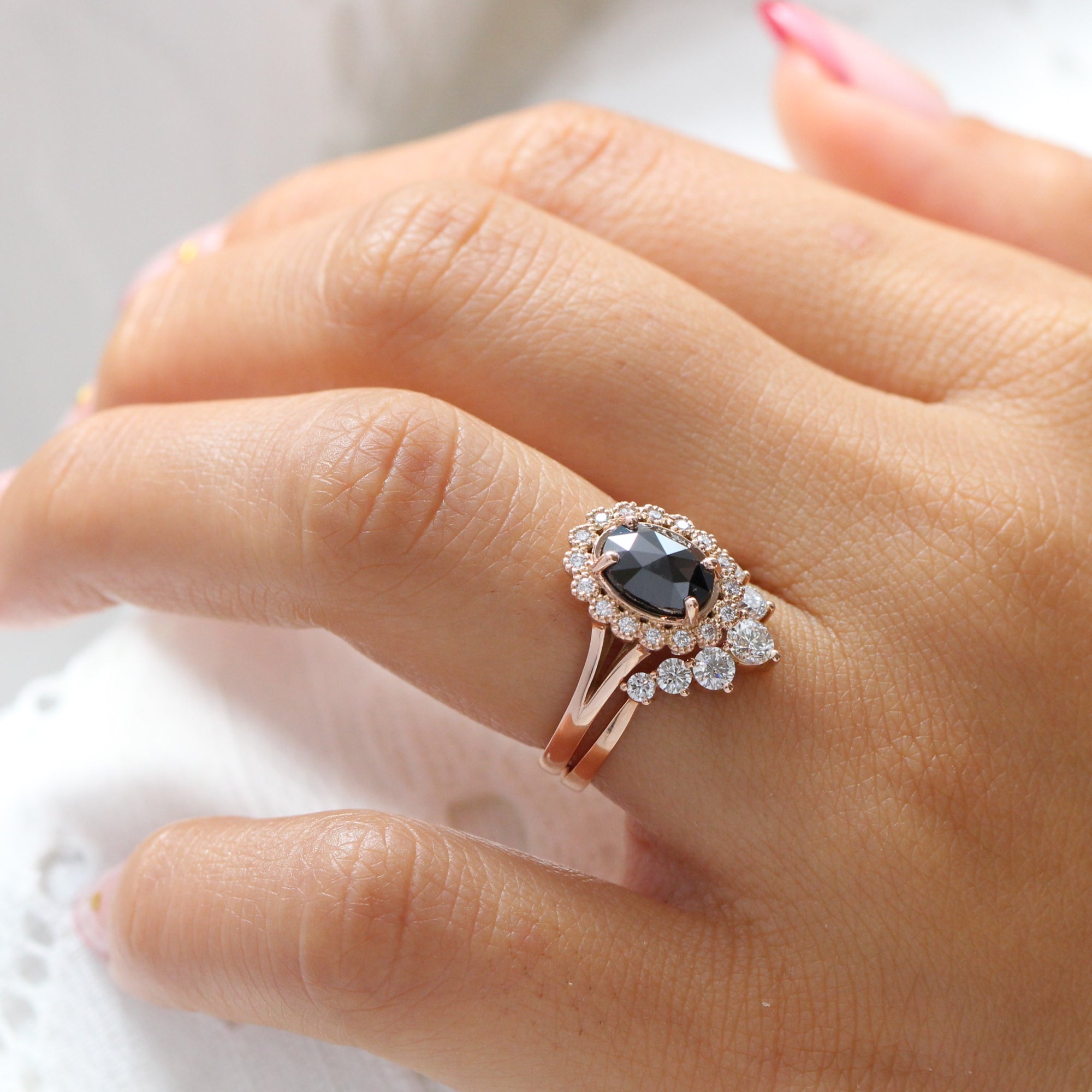 oval black diamond ring gold rose cut diamond ring large 7 diamond wedding band set la more design jewelry