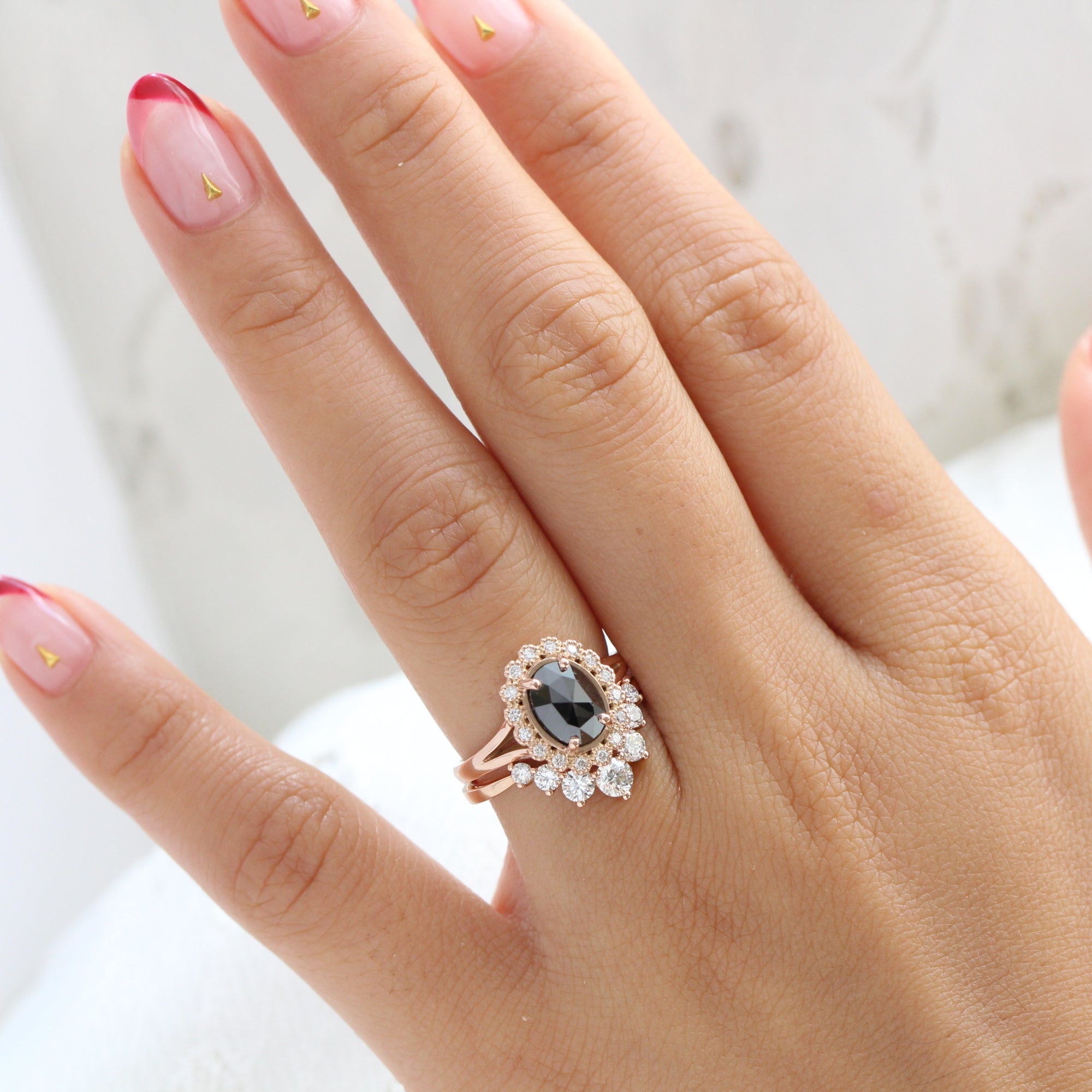 oval black diamond ring gold rose cut diamond ring large 7 diamond wedding band set la more design jewelry
