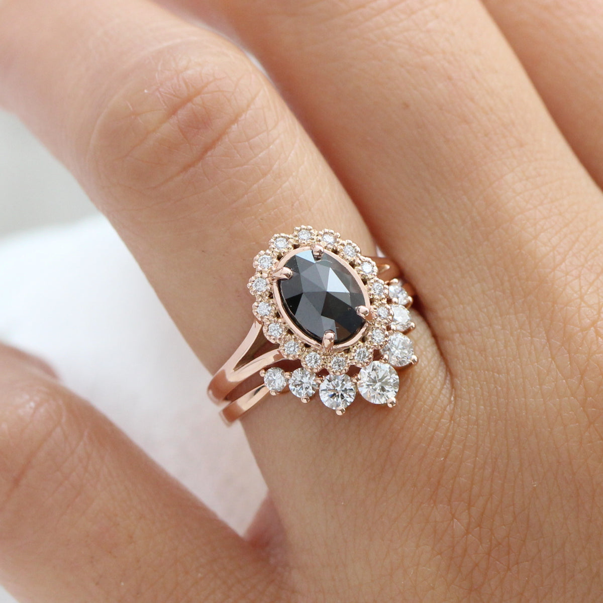 oval black diamond ring gold rose cut diamond ring large 7 diamond wedding band set la more design jewelry