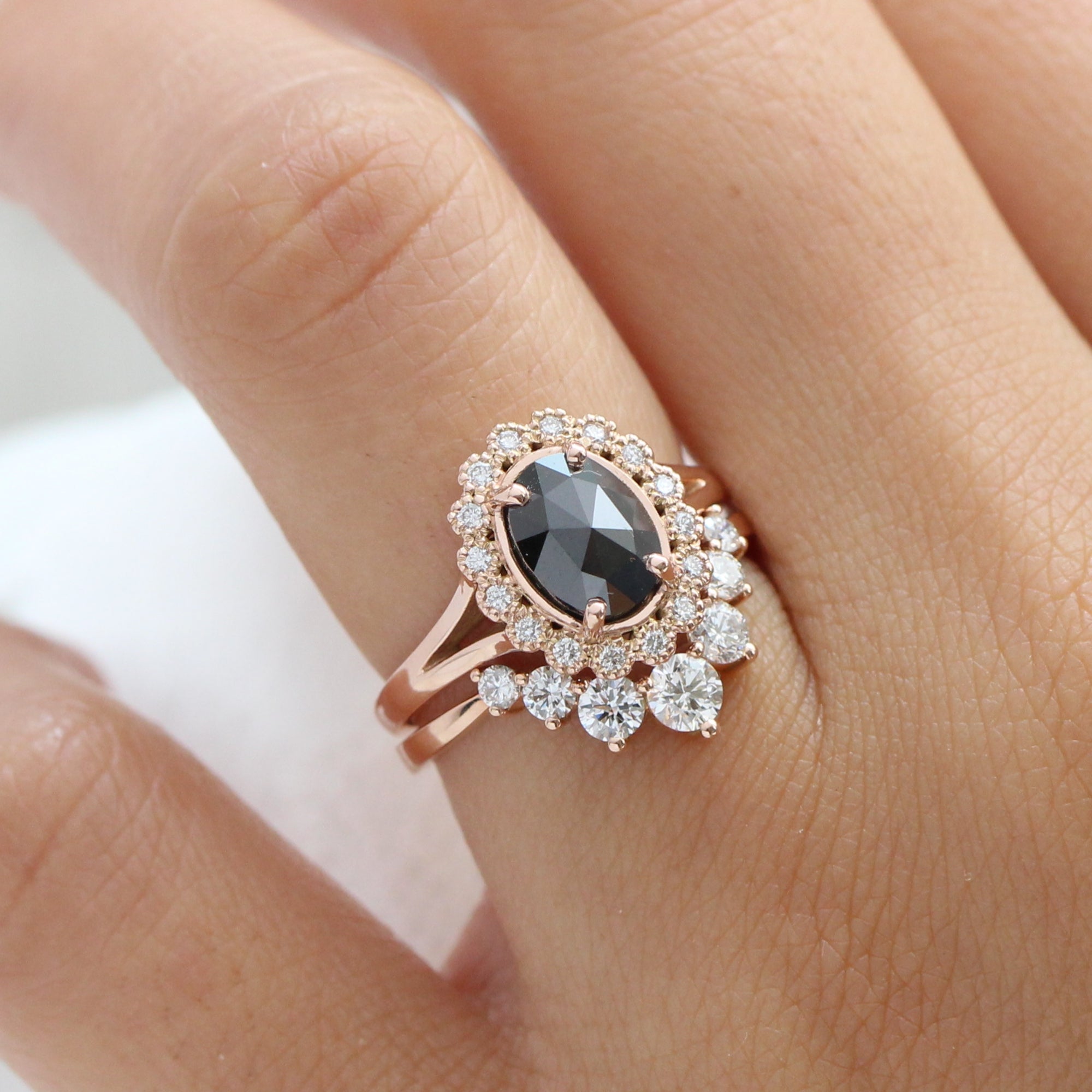 oval black diamond ring gold rose cut diamond ring large 7 diamond wedding band set la more design jewelry