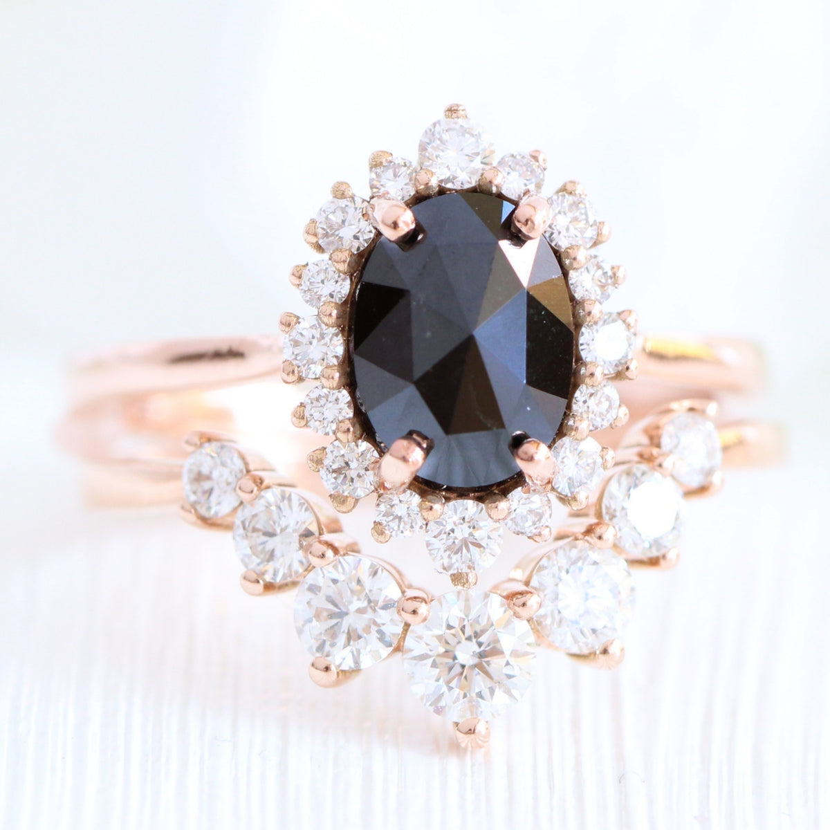 oval black diamond ring gold rose cut diamond ring v shaped wedding band set la more design jewelry