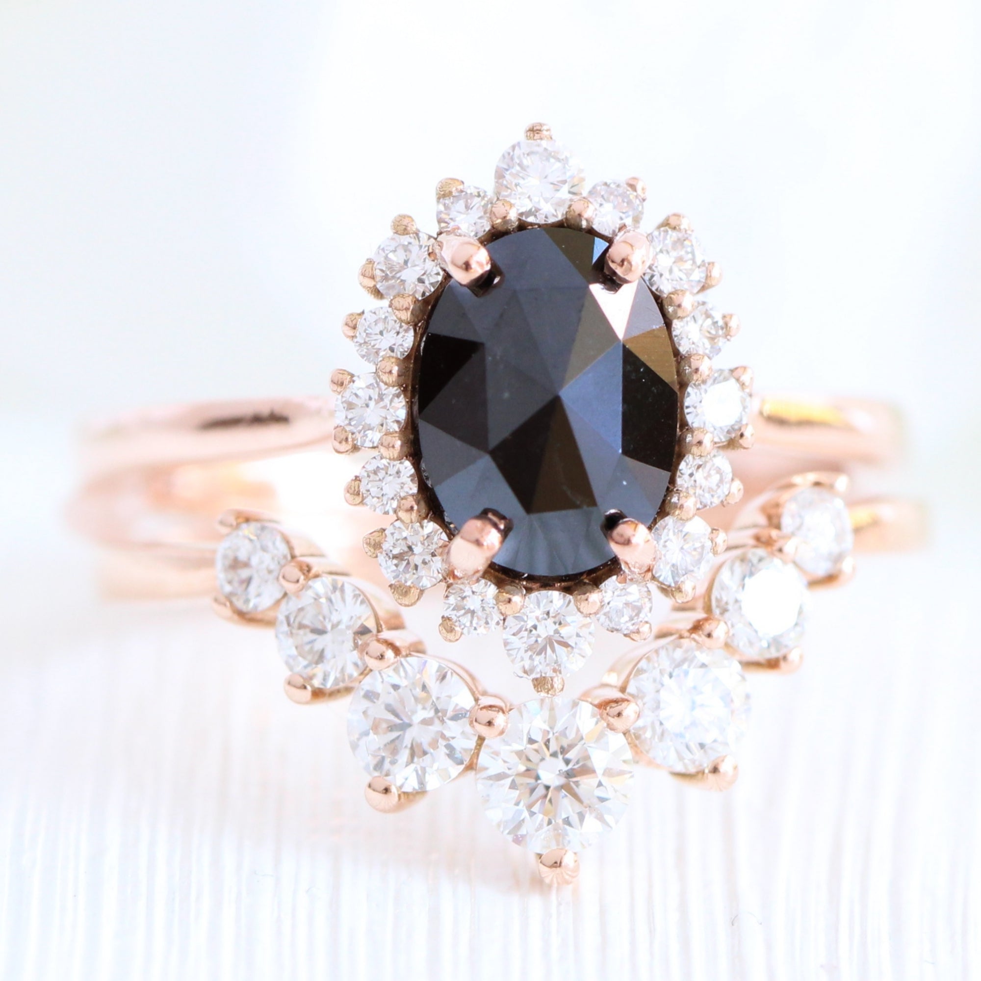 oval black diamond ring gold rose cut diamond ring v shaped wedding band set la more design jewelry