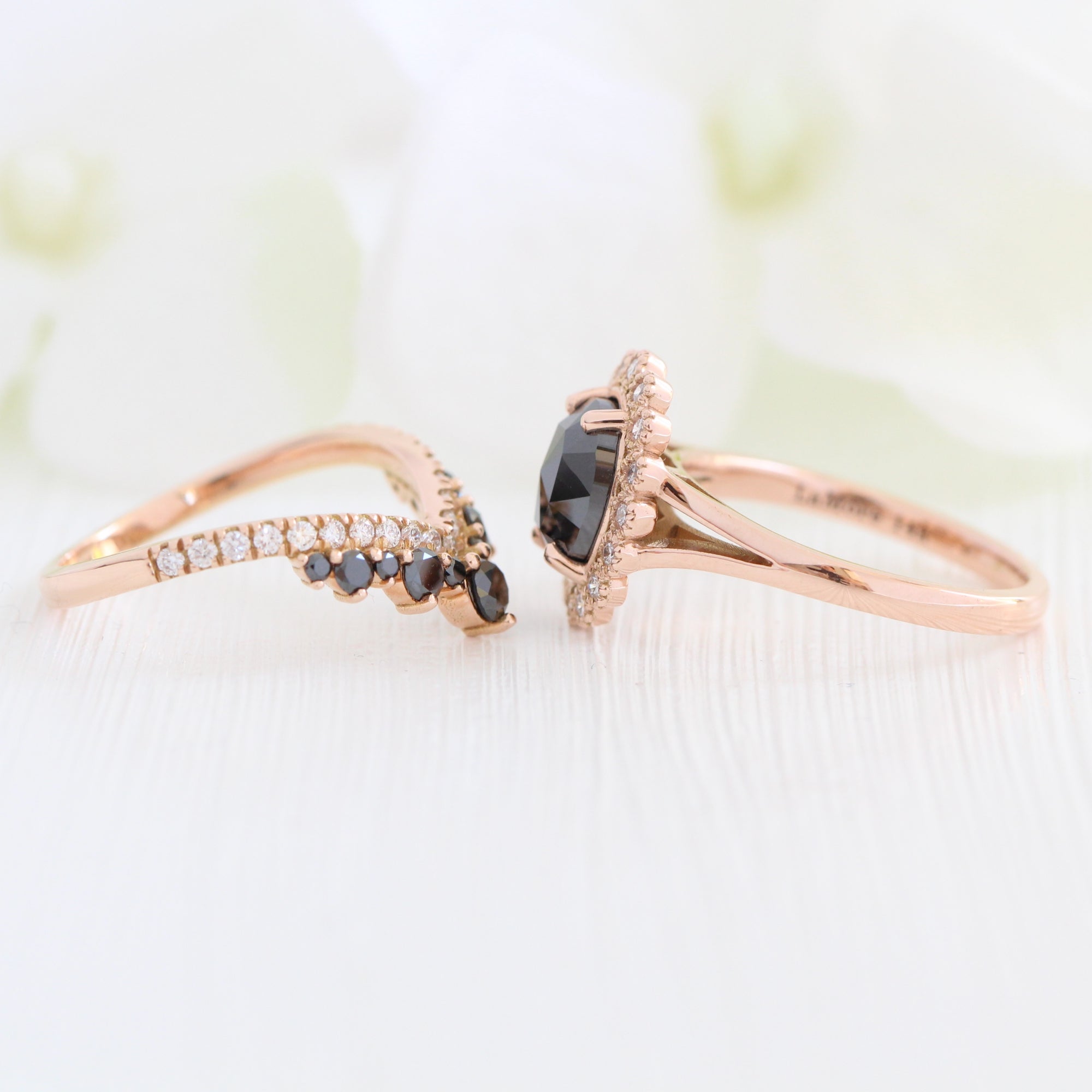 oval black diamond ring gold rose cut diamond ring v shaped wedding band set la more design jewelry