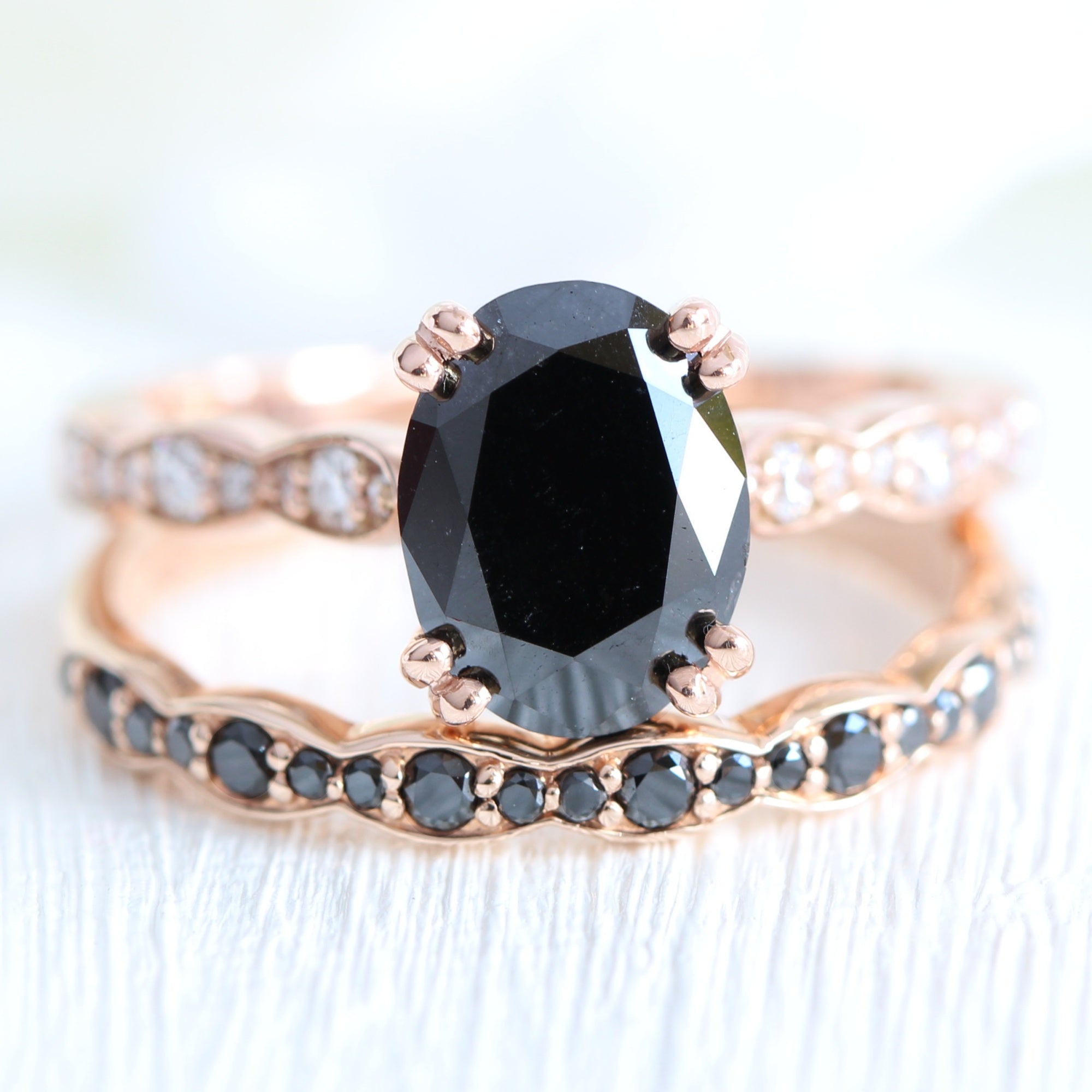 oval black diamond ring rose gold matching diamond wedding ring stack la more design jewelry