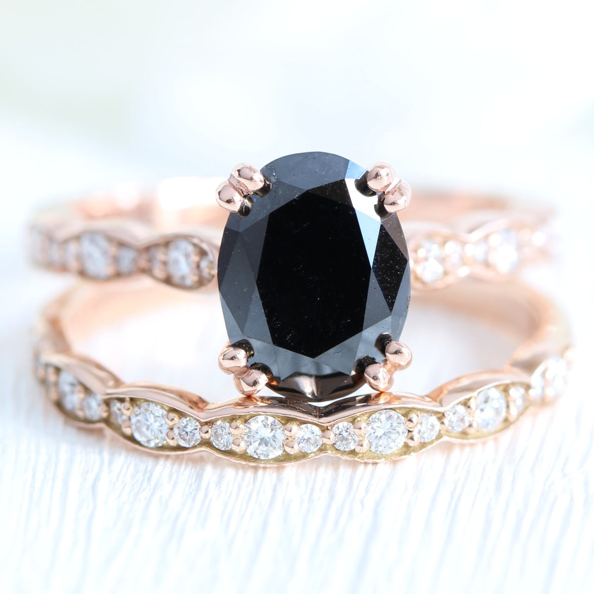 oval black diamond ring rose gold matching diamond wedding ring stack la more design jewelry