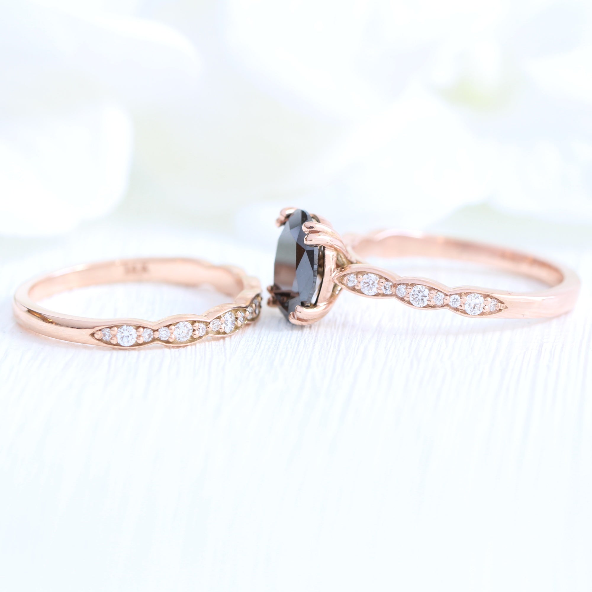 oval black diamond ring rose gold matching diamond wedding ring stack la more design jewelry
