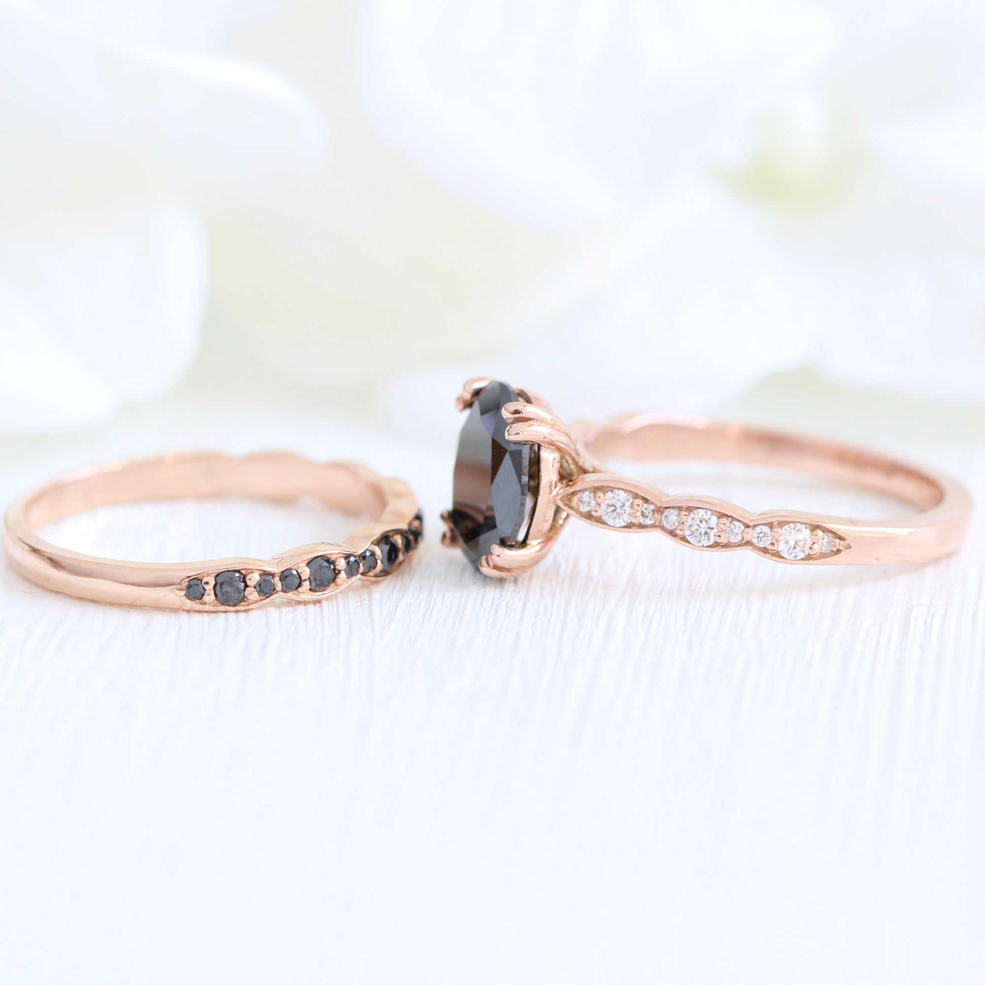 oval black diamond ring rose gold matching diamond wedding ring stack la more design jewelry