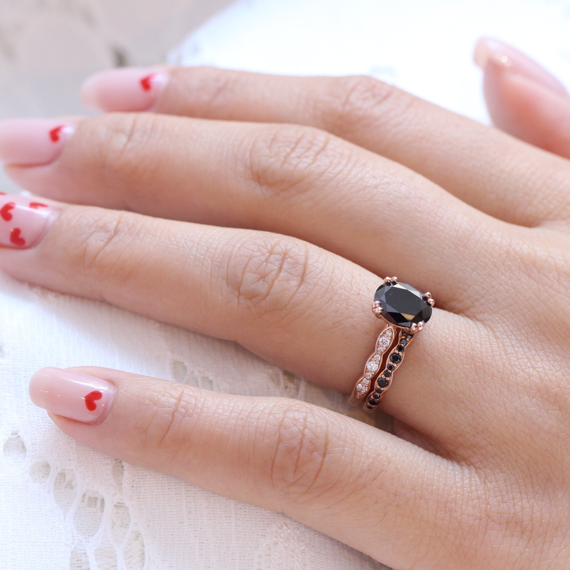 oval black diamond ring rose gold matching diamond wedding ring stack la more design jewelry