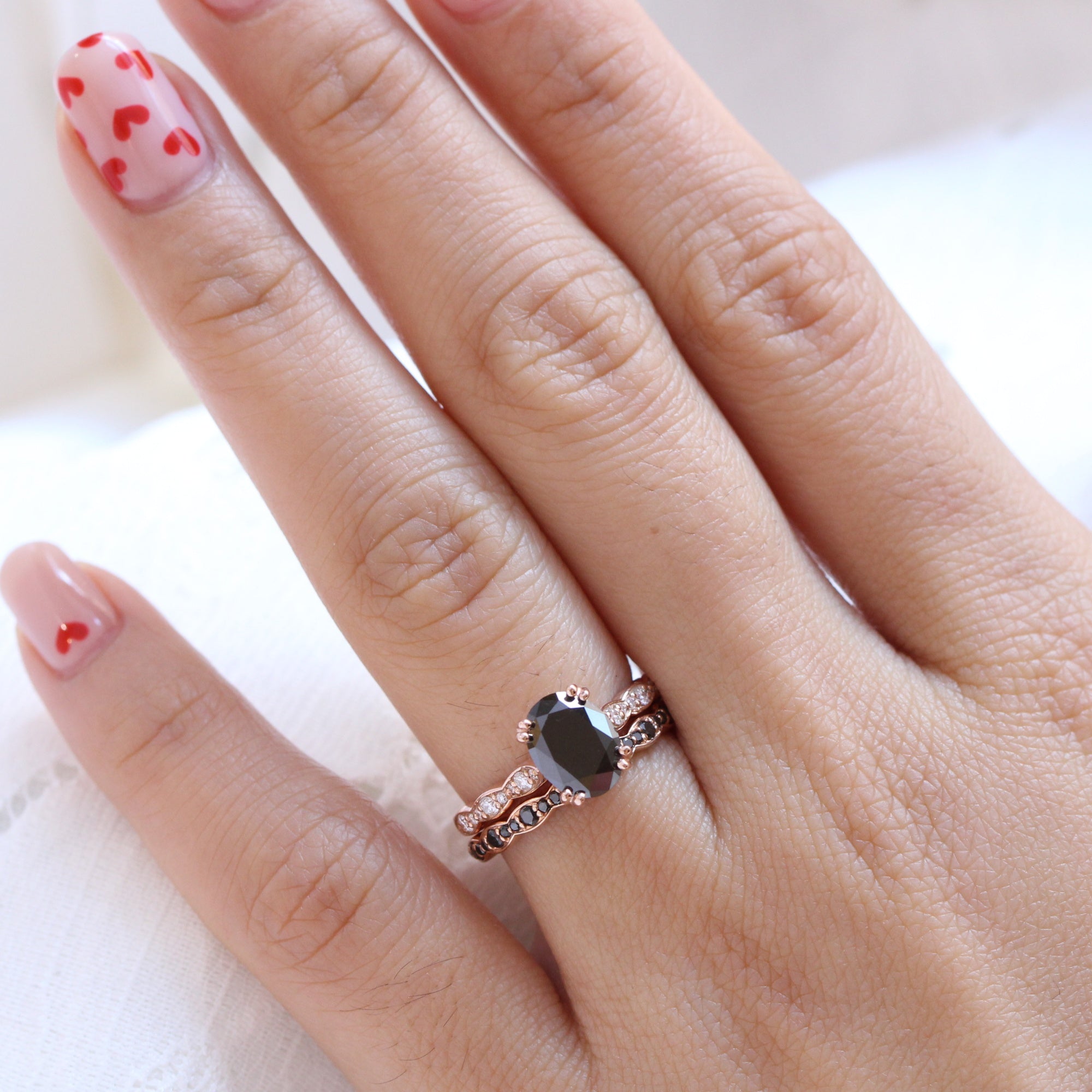 oval black diamond ring rose gold matching diamond wedding ring stack la more design jewelry