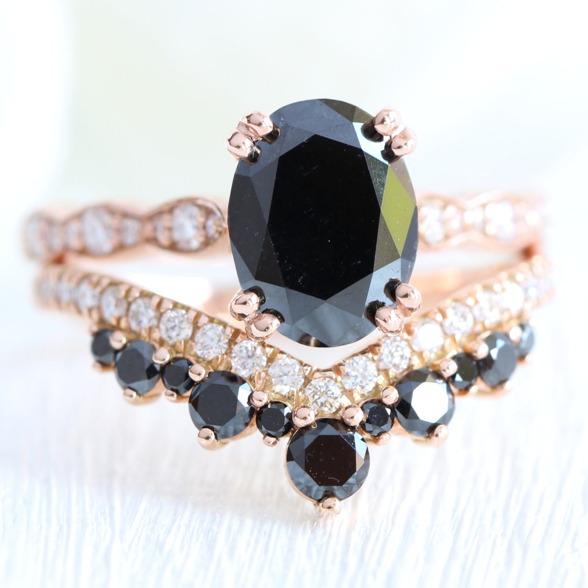 oval black diamond ring rose gold v shaped diamond wedding ring stack la more design jewelry