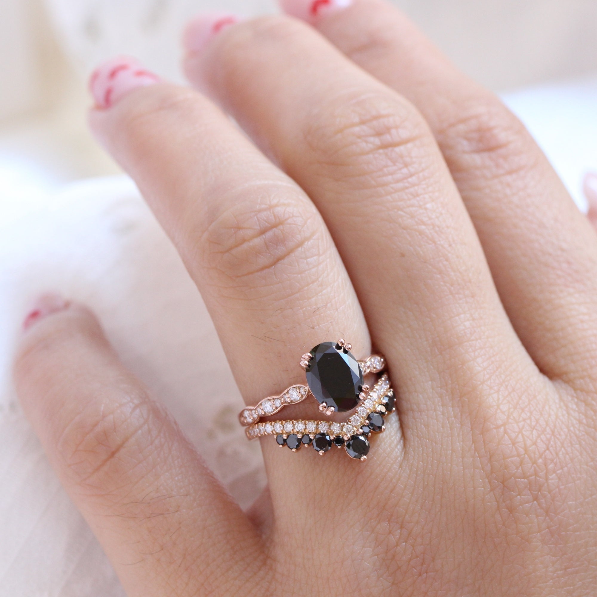 oval black diamond ring rose gold v shaped diamond wedding ring stack la more design jewelry