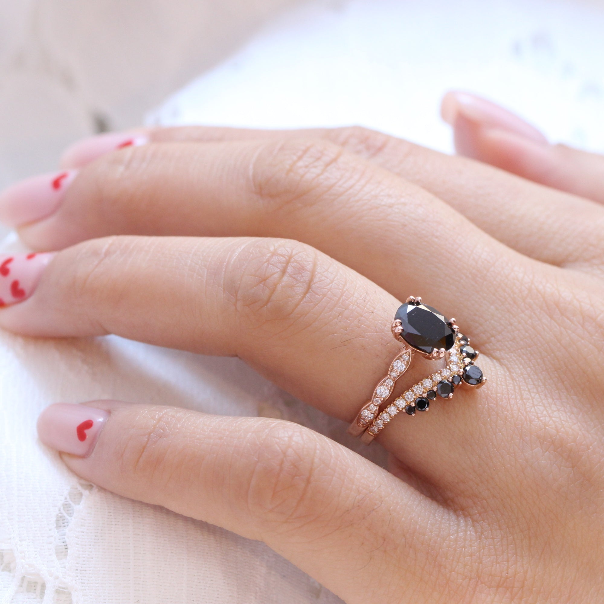 oval black diamond ring rose gold v shaped diamond wedding ring stack la more design jewelry