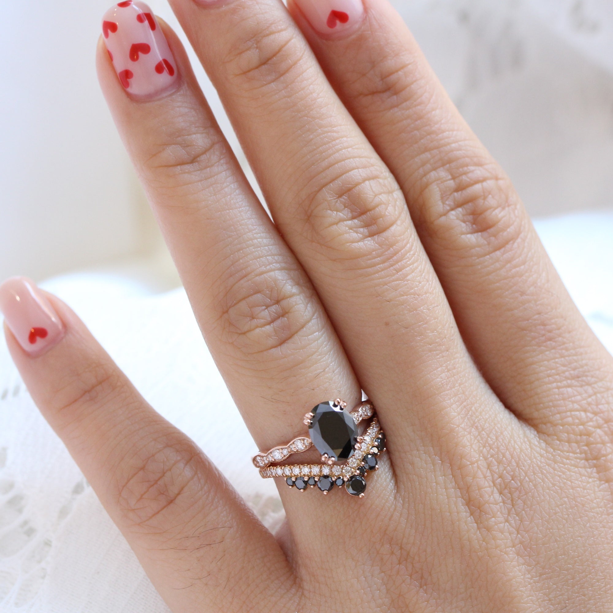 oval black diamond ring rose gold v shaped diamond wedding ring stack la more design jewelry
