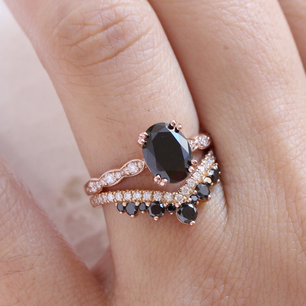 oval black diamond ring rose gold v shaped diamond wedding ring stack la more design jewelry