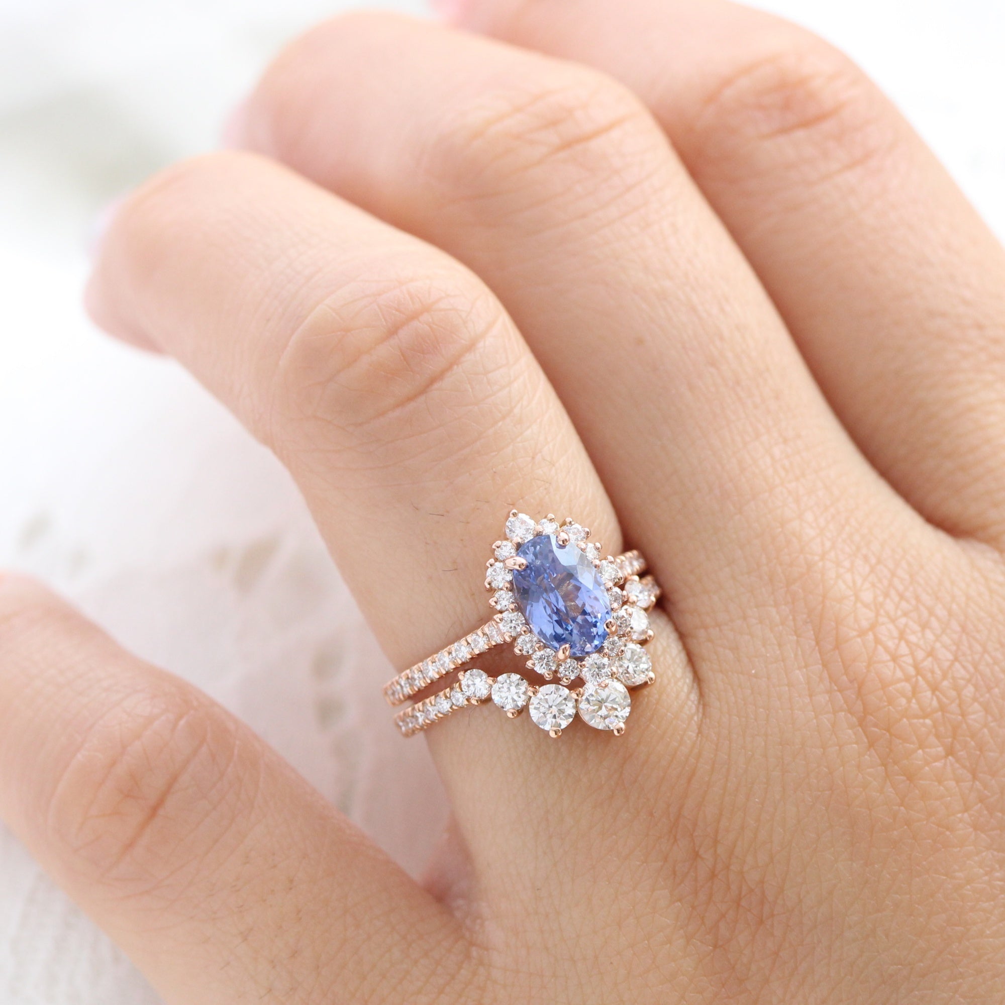 oval ceylon sapphire ring rose gold halo diamond engagement ring la more design jewelry
