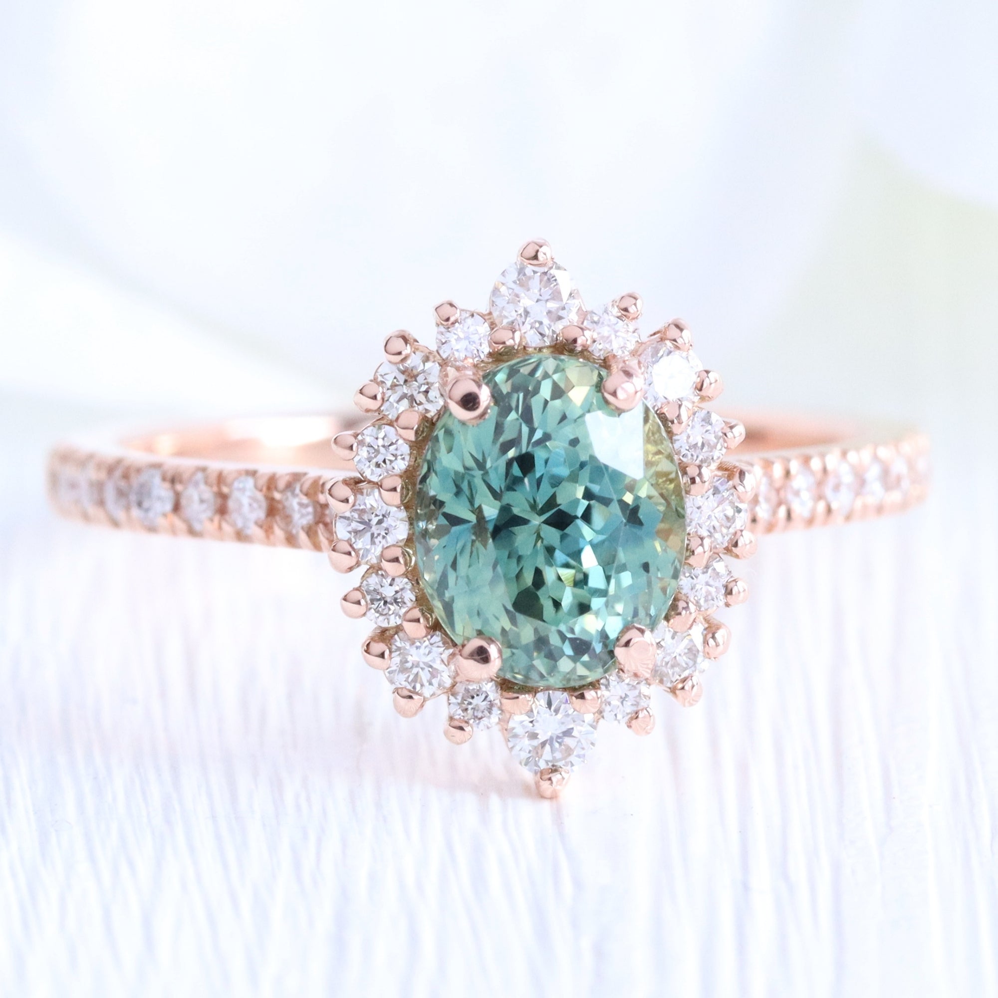 oval green sapphire engagement ring halo diamond engagement ring la more design jewelry