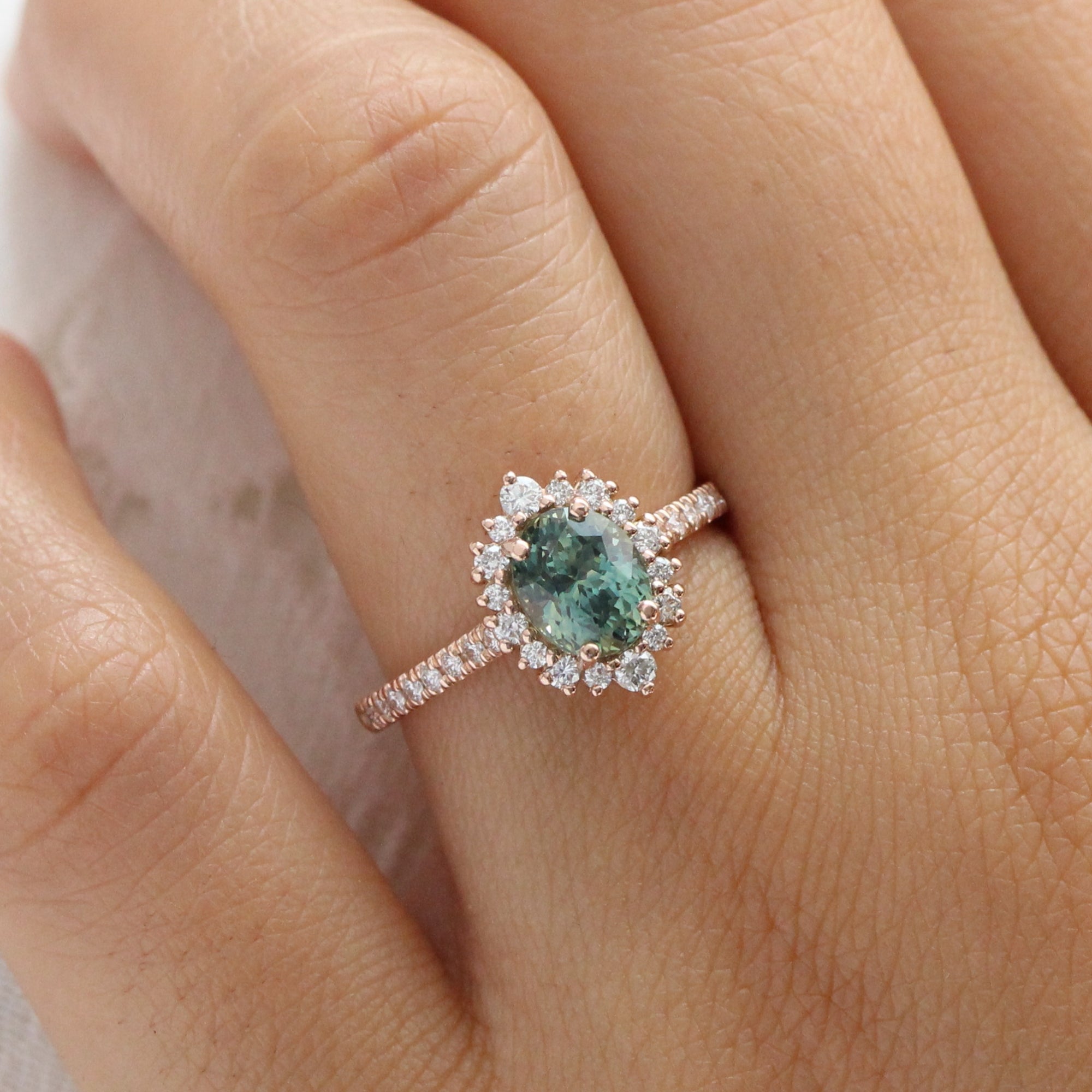 oval green sapphire engagement ring halo diamond engagement ring la more design jewelry