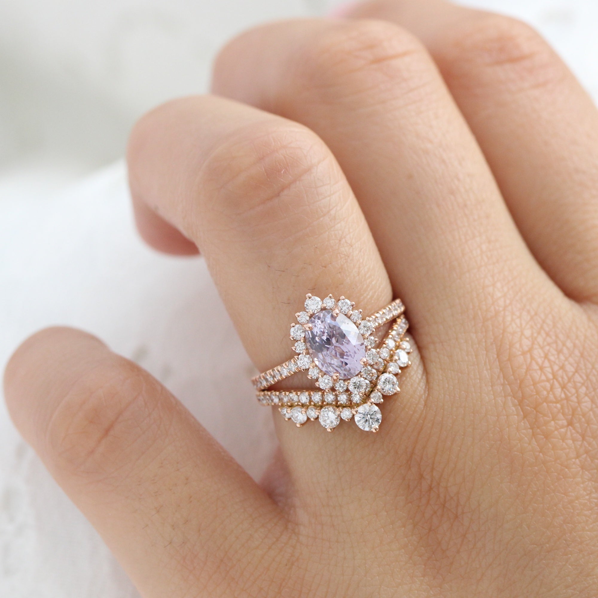 oval lavender sapphire ring rose gold halo diamond ring pave diamond band la more design jewelry