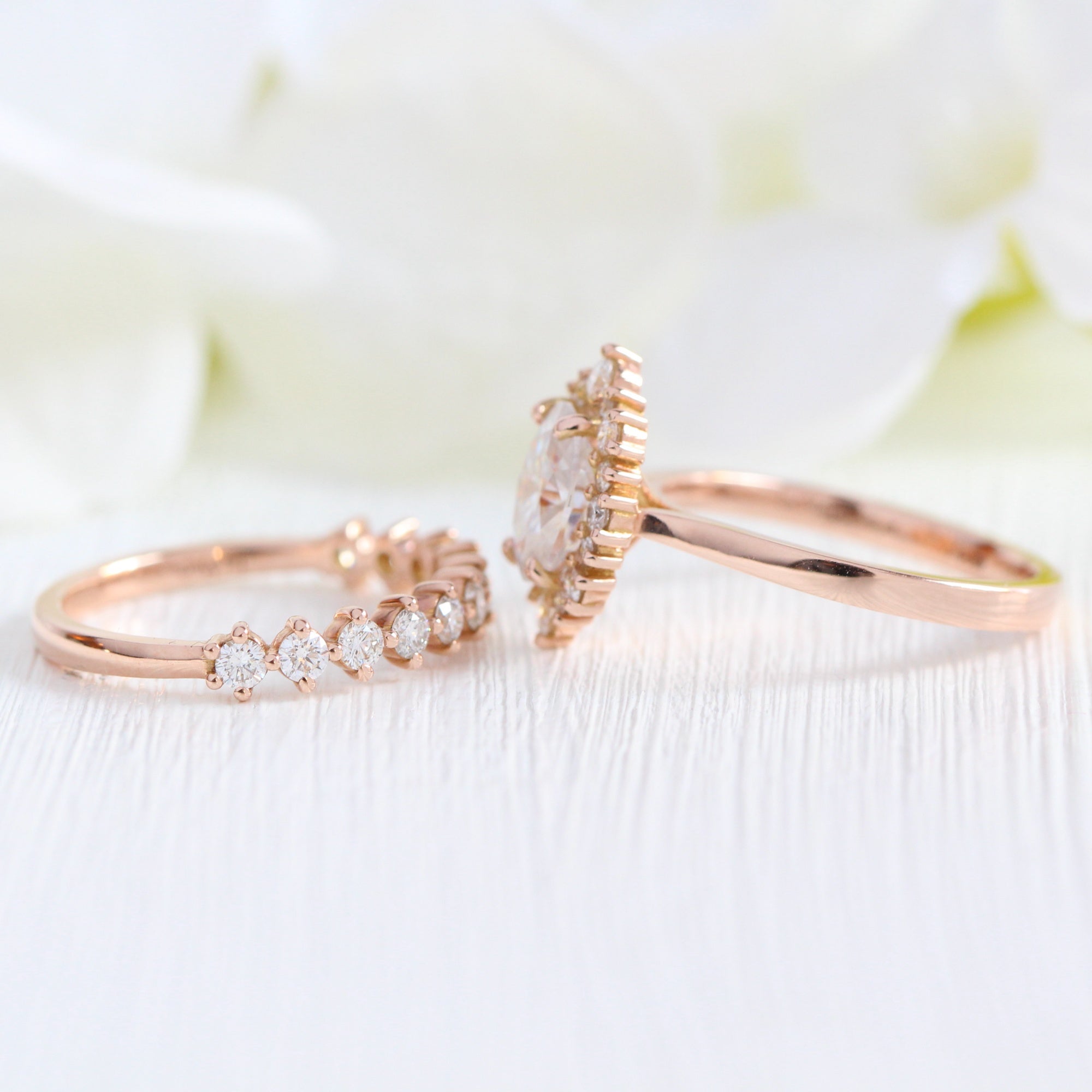 oval moissanite engagement ring rose gold pave diamond wedding ring stacking set la more design jewelry