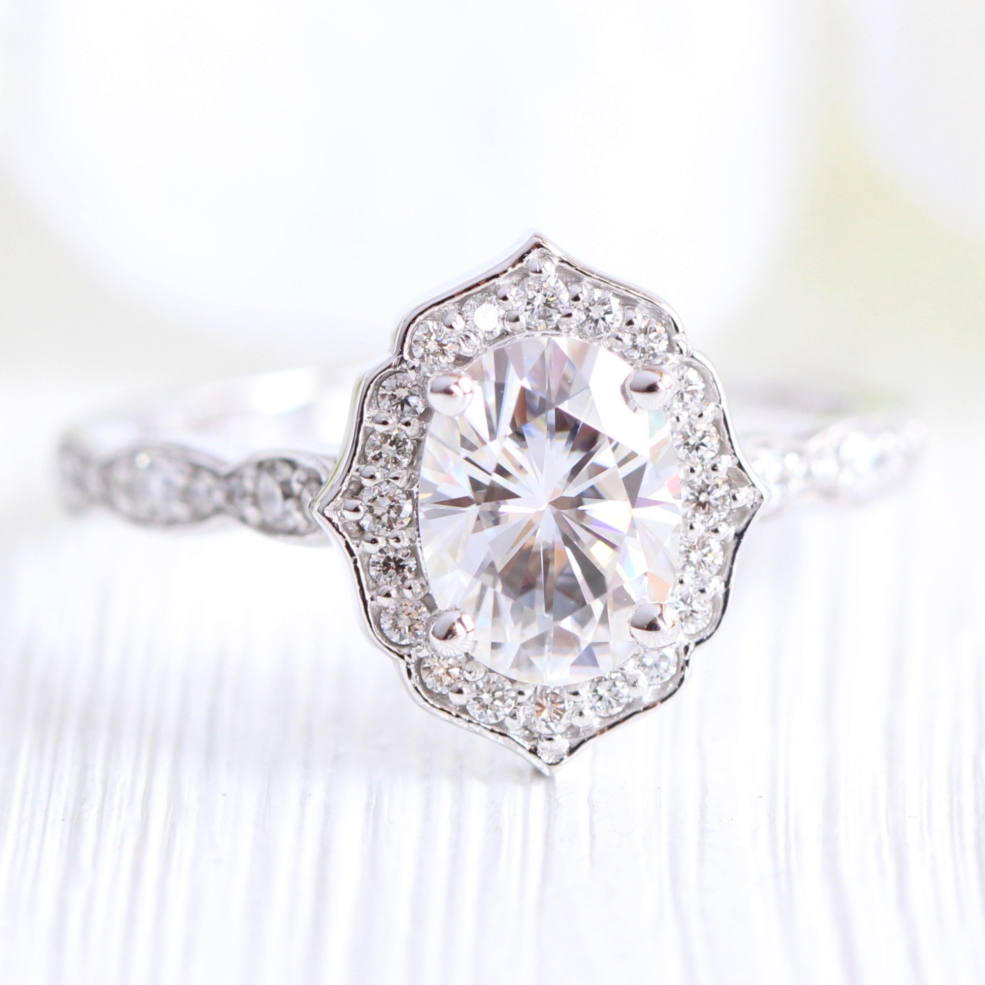 oval moissanite engagement ring white gold vintage halo diamond ring la more design jewelry