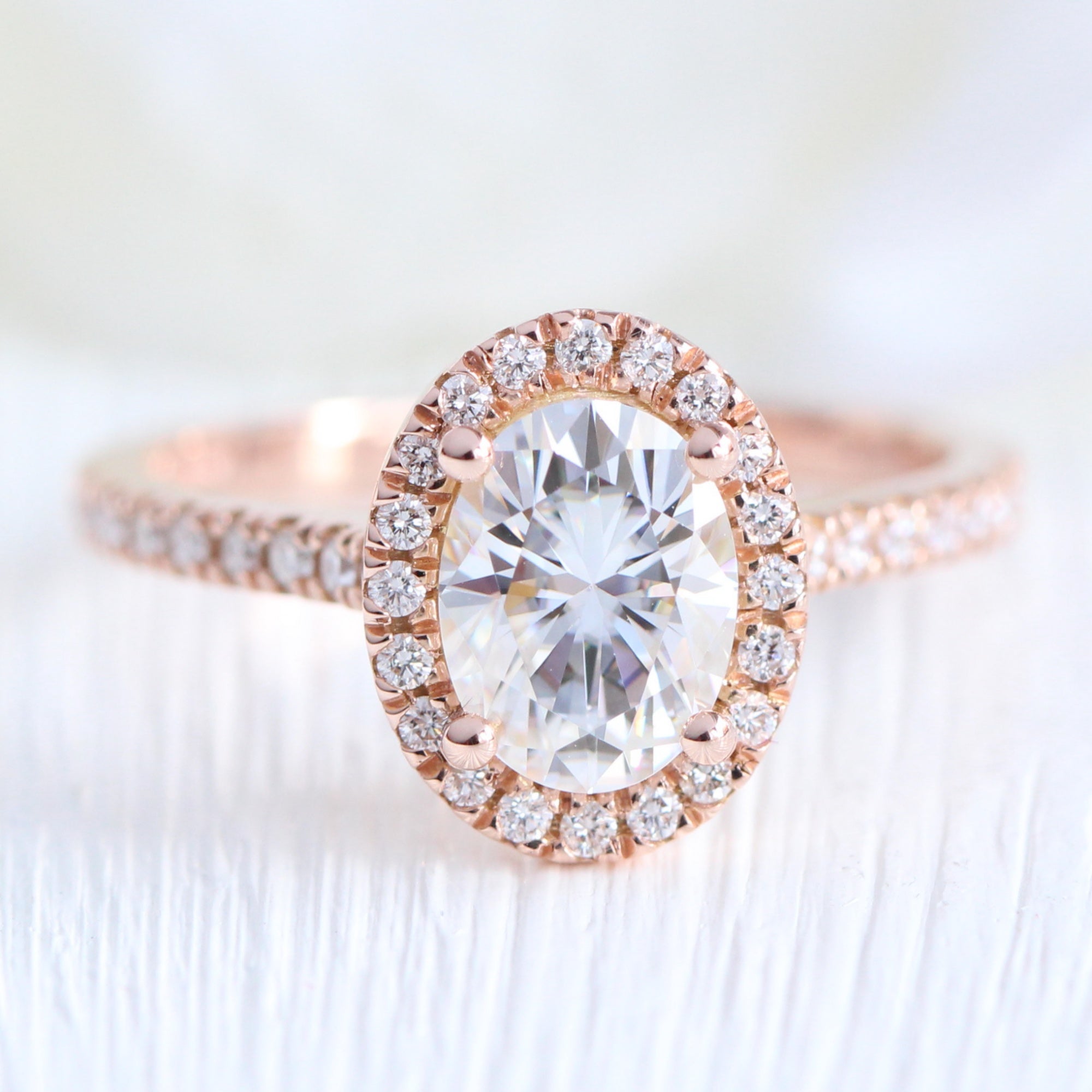 oval moissanite ring rose gold halo engagement ring la more design jewelry