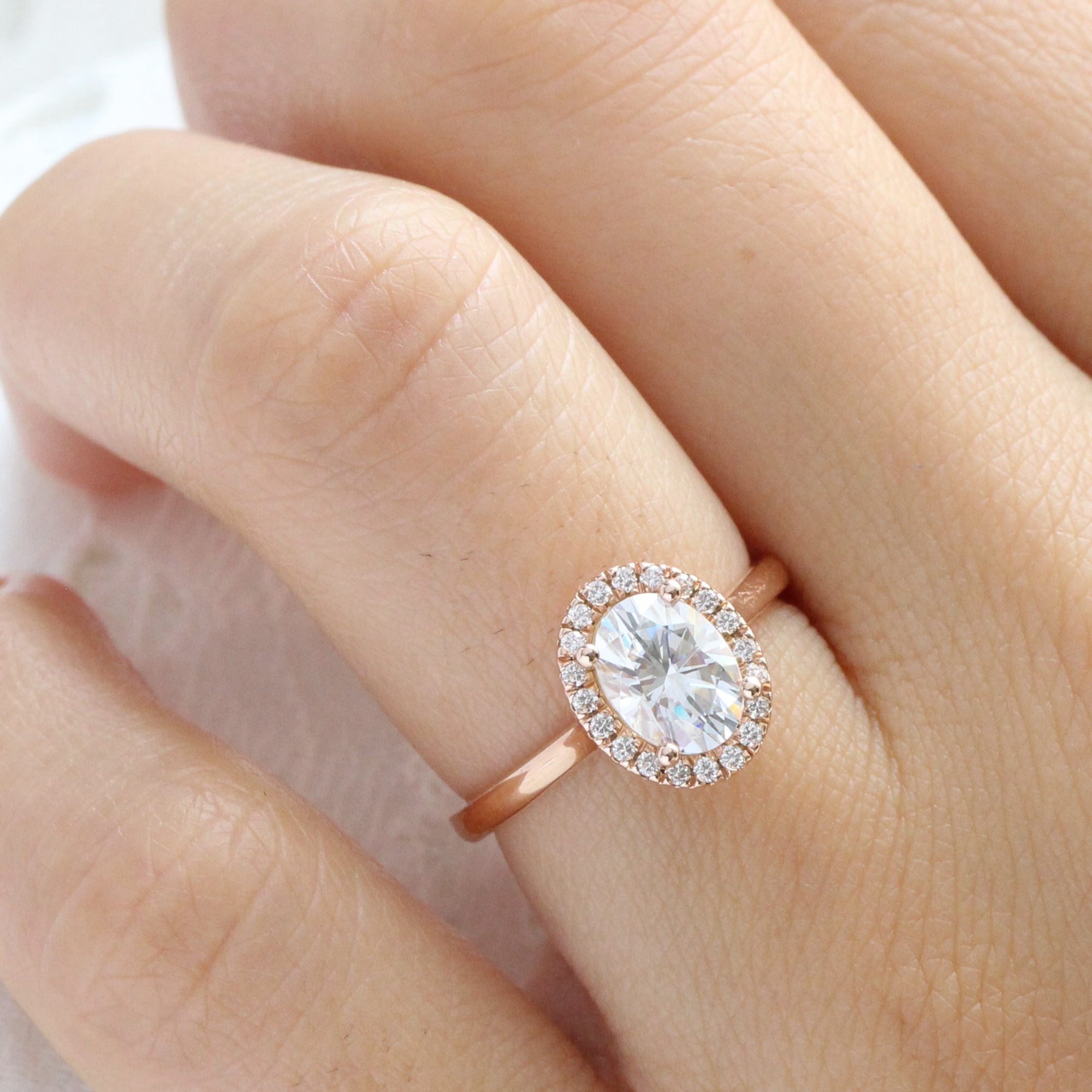 oval moissanite ring rose gold halo engagement ring la more design jewelry