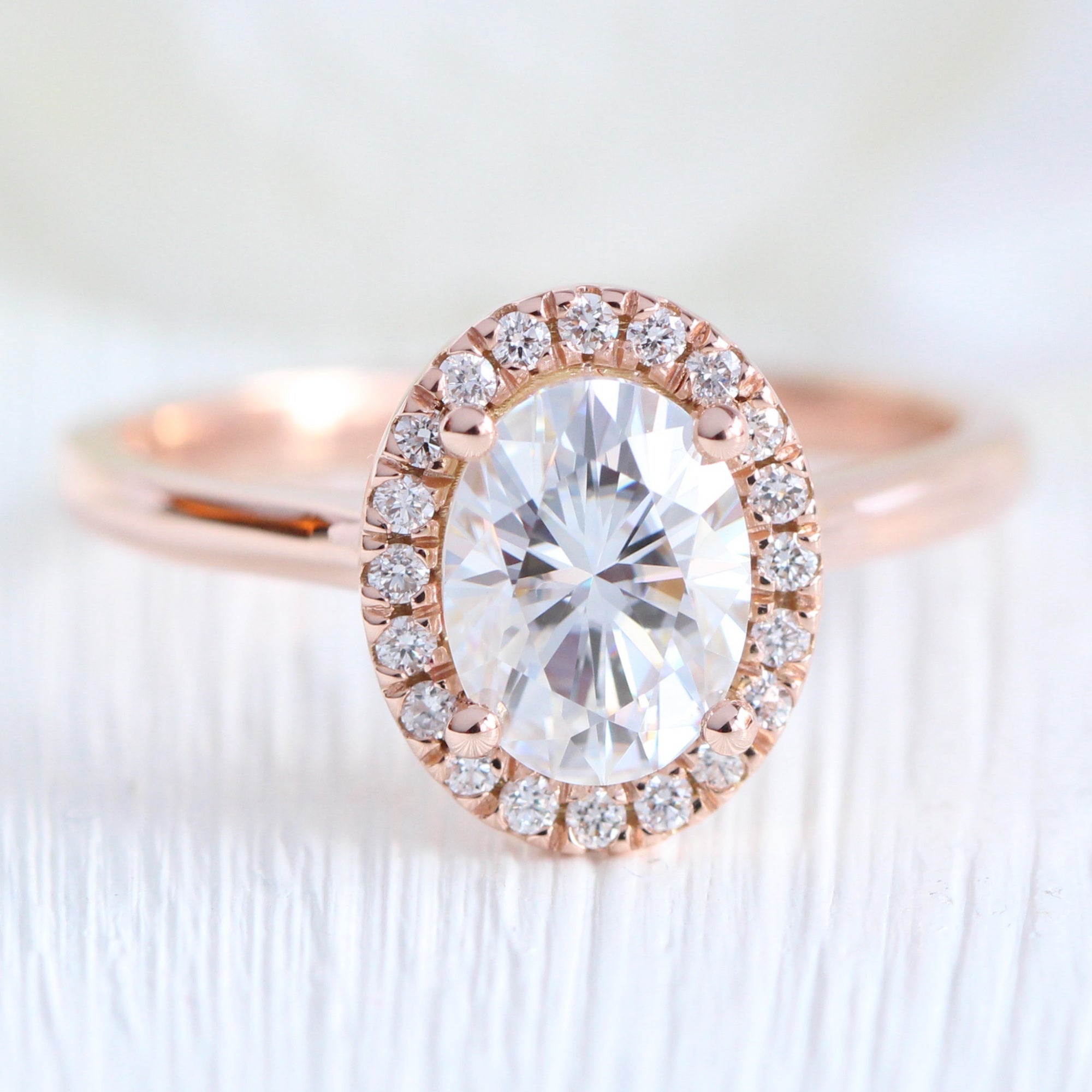 oval moissanite ring rose gold halo engagement ring la more design jewelry