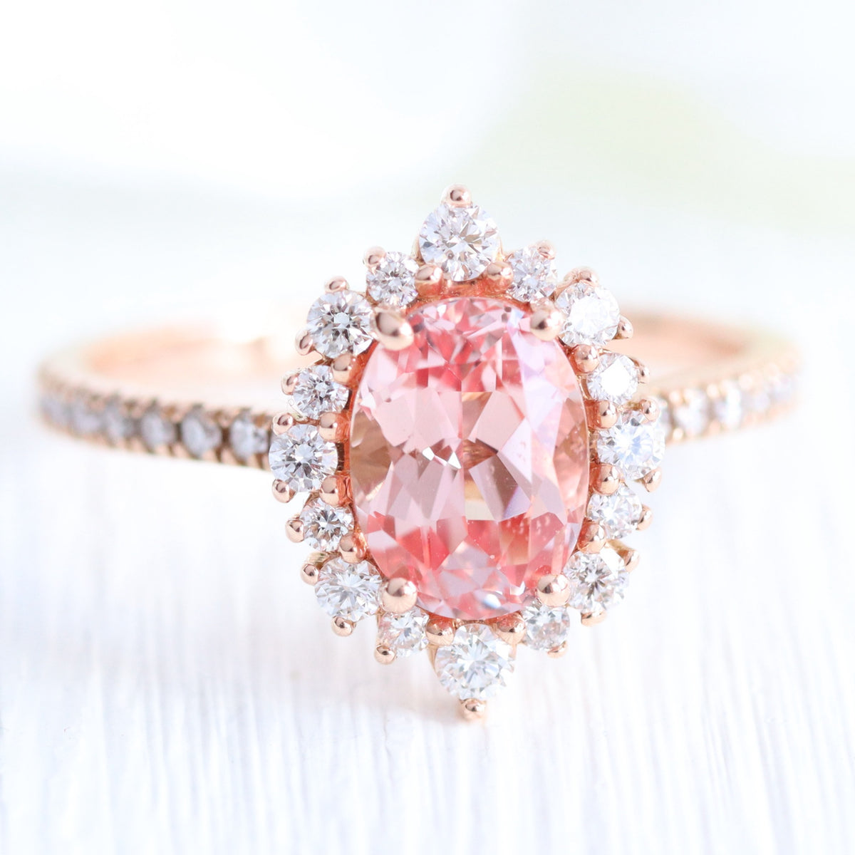 oval peach sapphire engagement ring rose gold halo diamond ring low profile ring by la more design jewelry-2