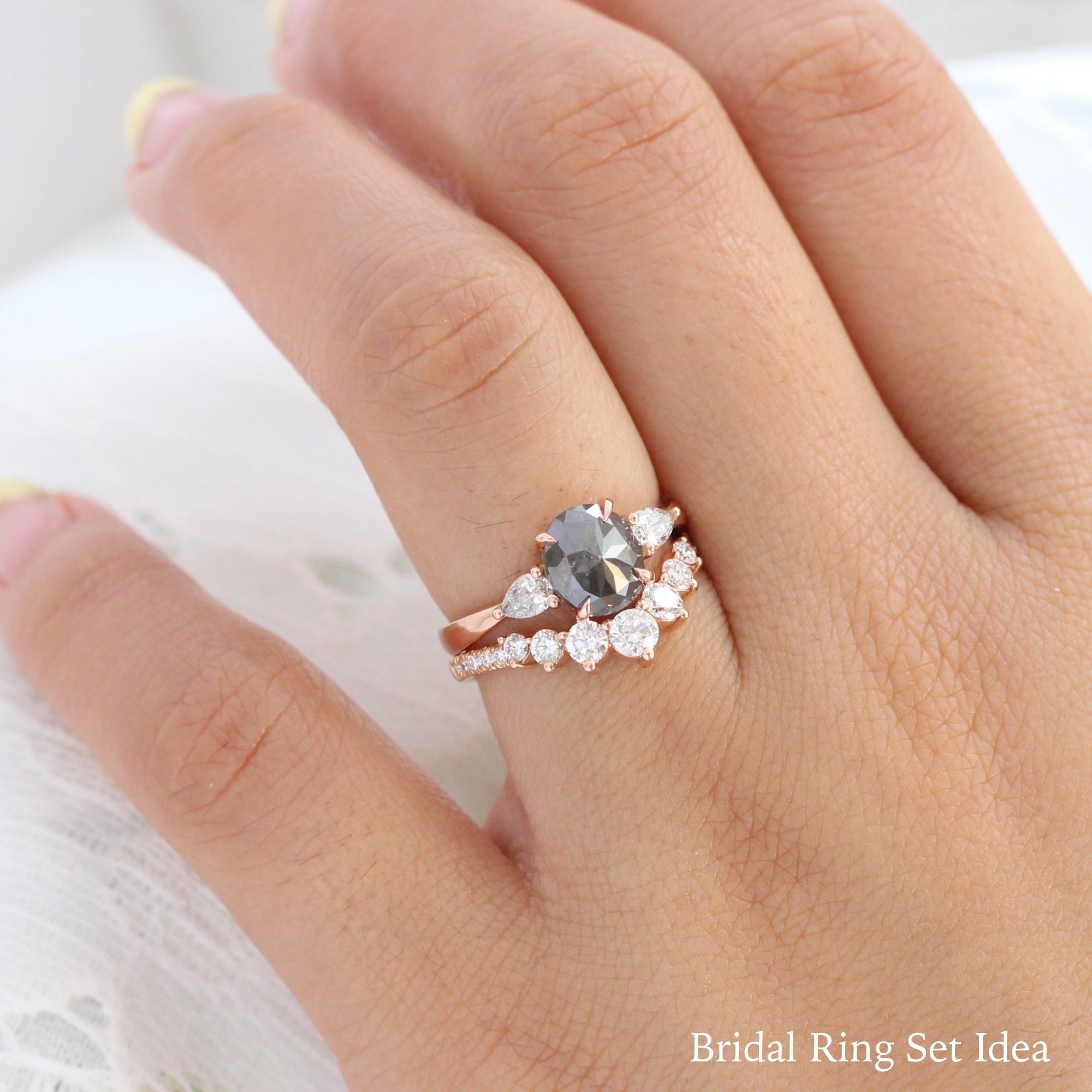 oval salt and pepper diamond ring rose gold 3 stone ring la more design jewelry