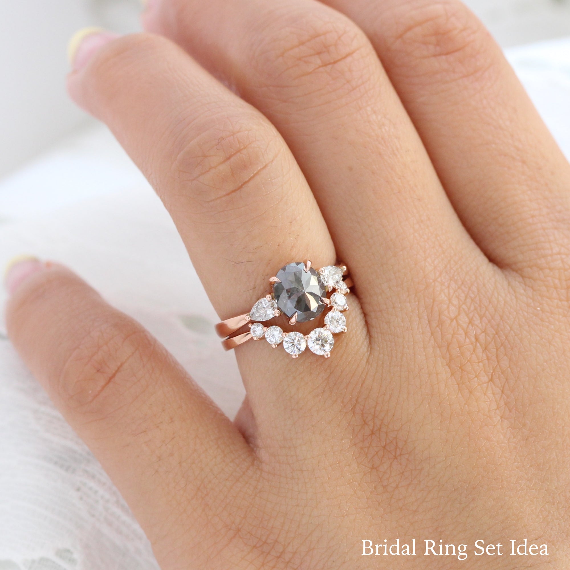oval salt and pepper diamond ring rose gold 3 stone ring la more design jewelry