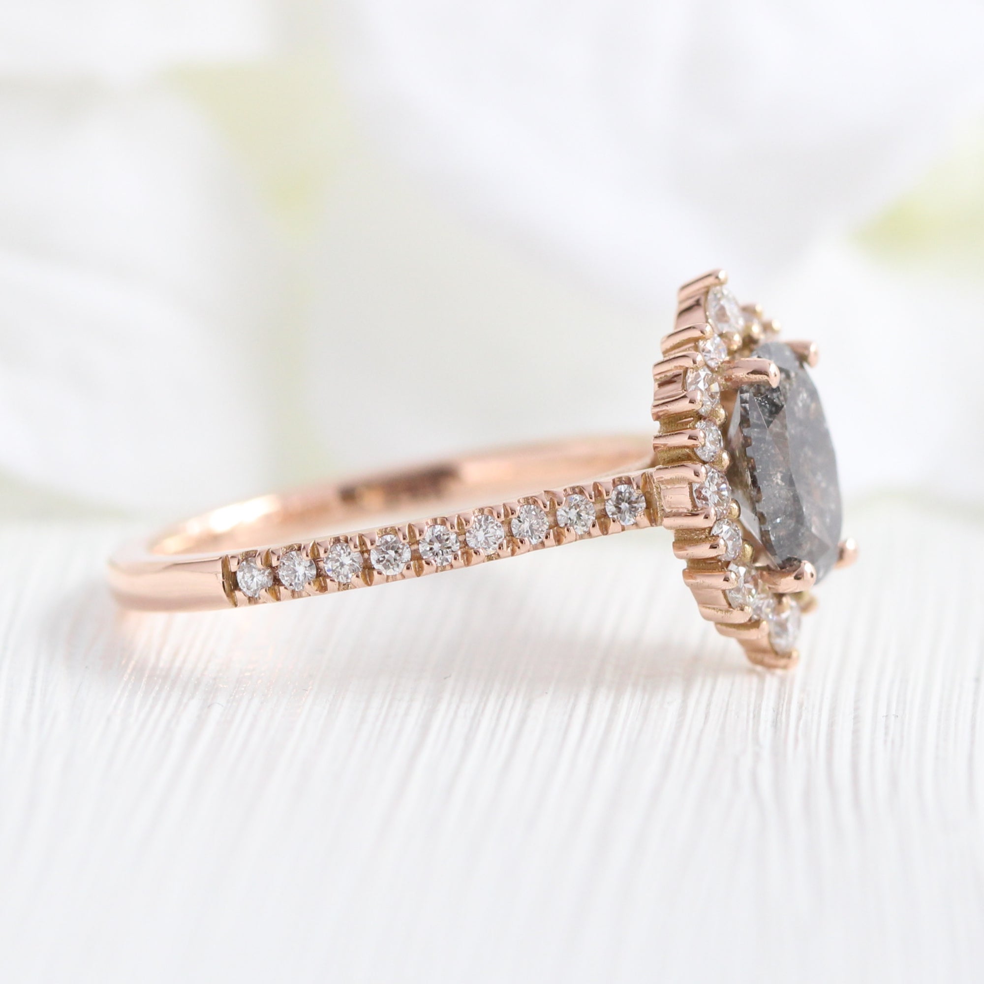 oval salt and pepper diamond ring rose gold grey diamond halo ring la more design jewelry
