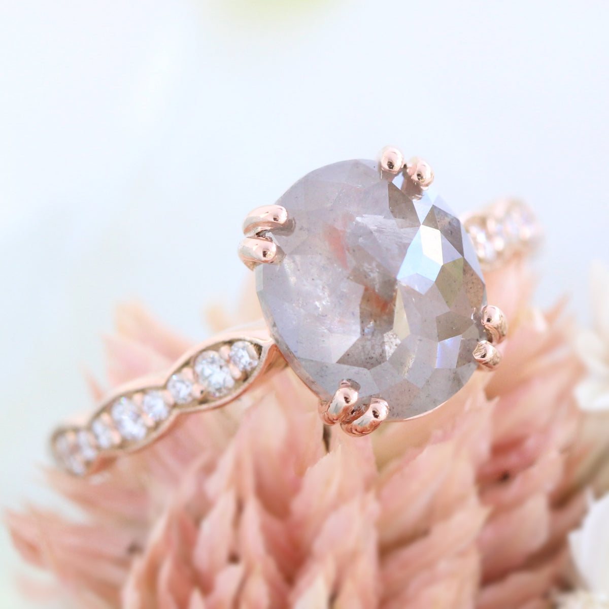 oval salt and pepper diamond ring rose gold pear solitaire grey diamond ring la more design jewelry