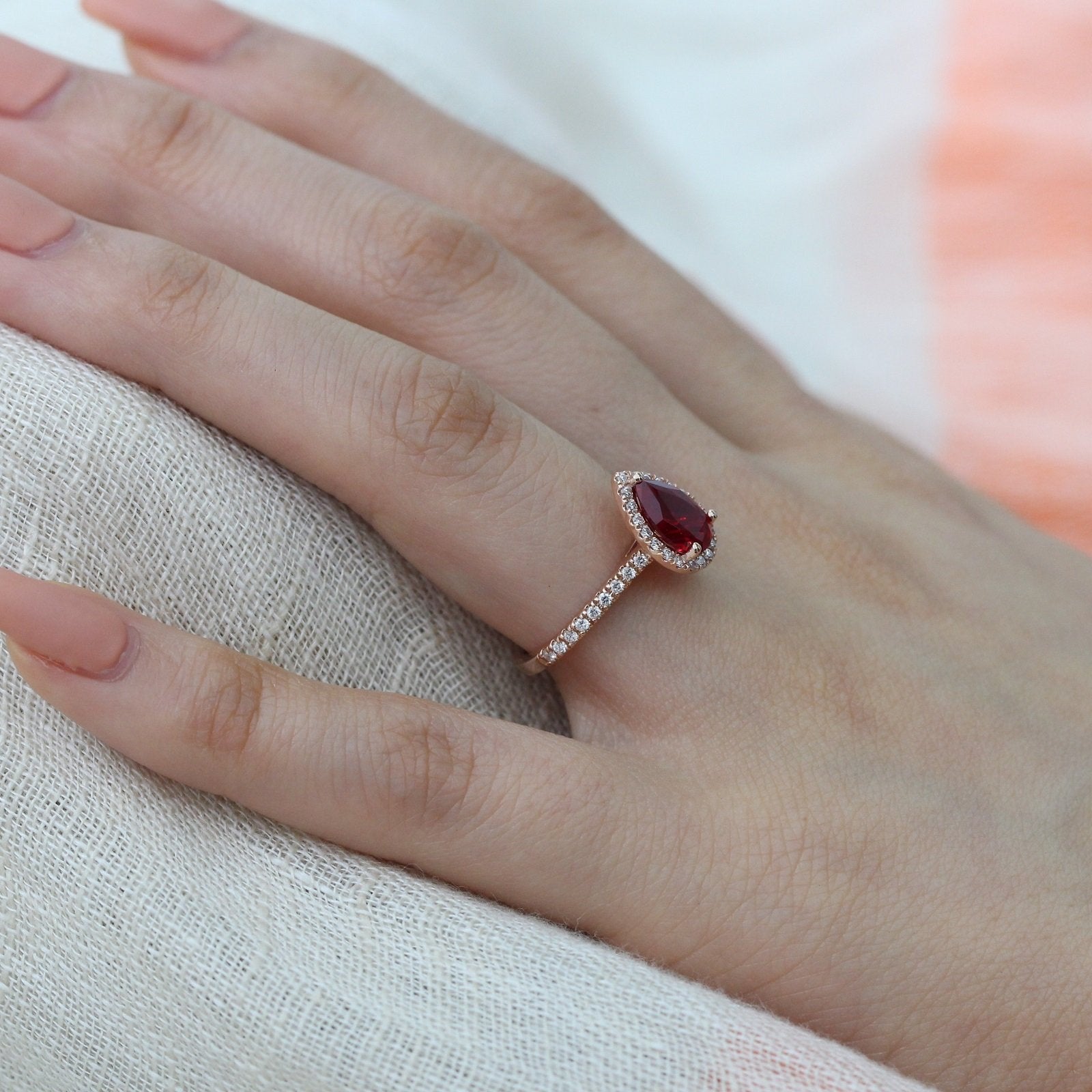 pear ruby ring diamond halo engagement ring by la more design