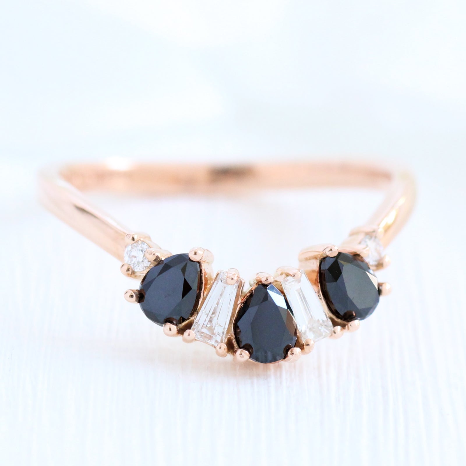pear and baguette diamond ring rose gold stacking diamond wedding band by la more design jewelry