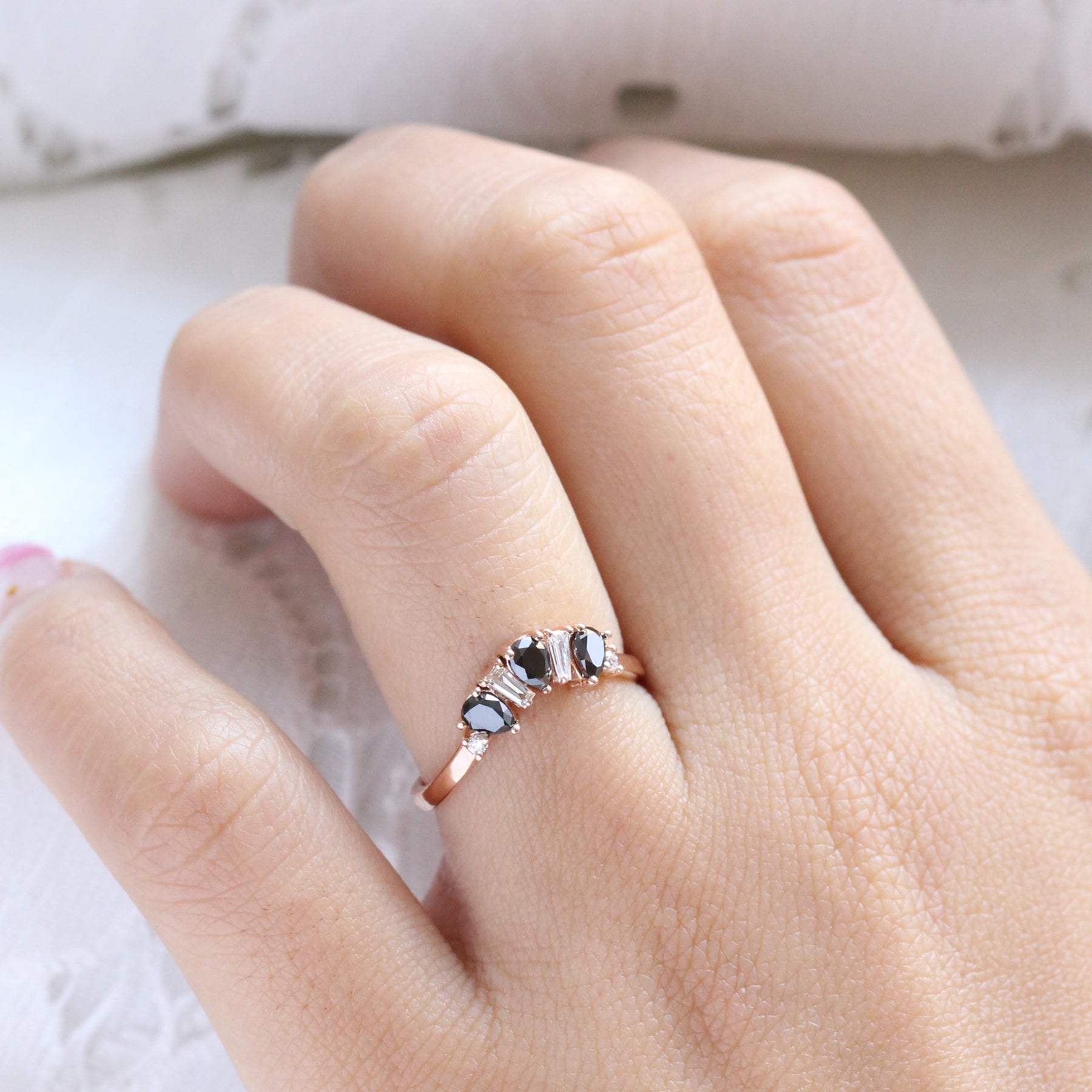 pear and baguette diamond ring rose gold stacking diamond wedding band by la more design jewelry