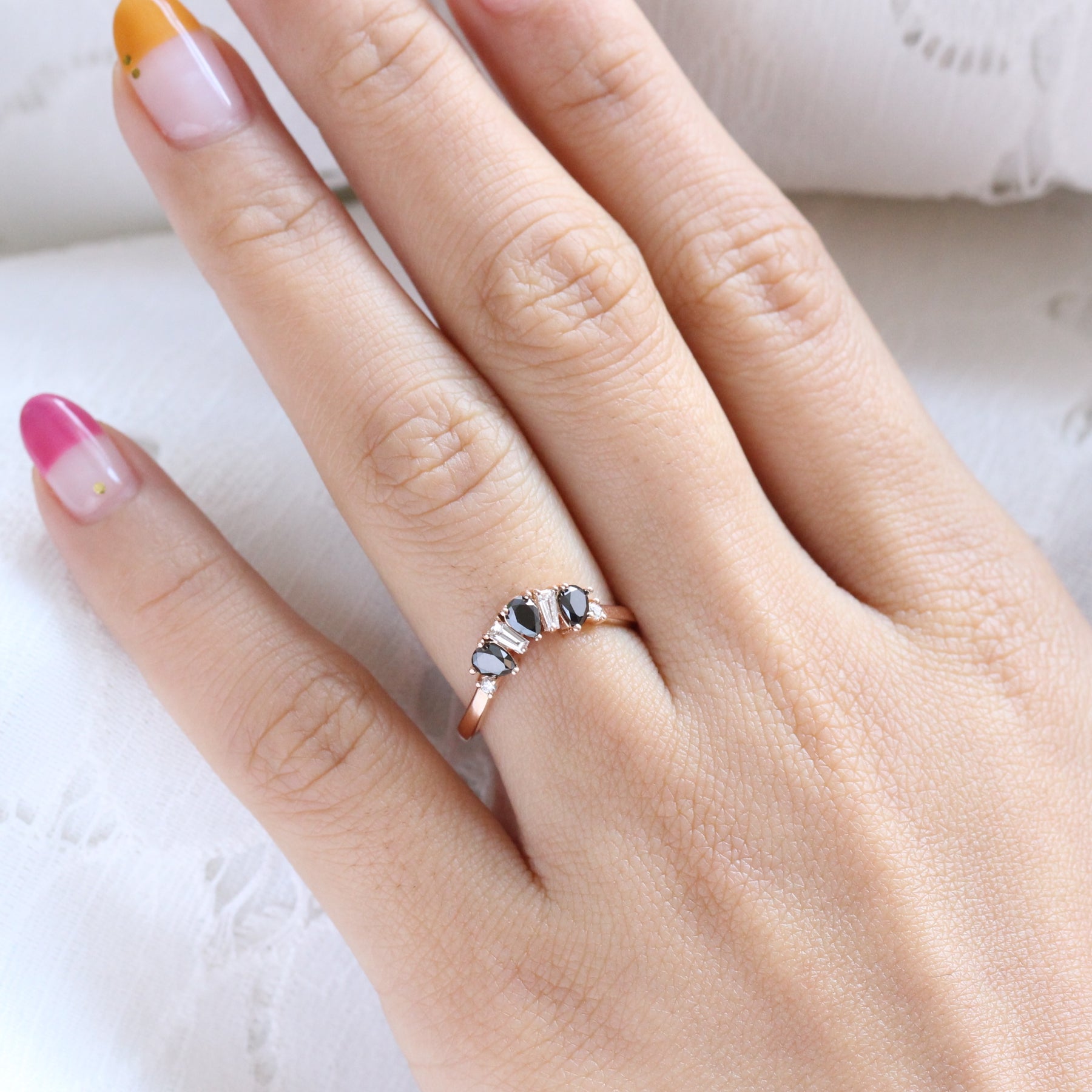 pear and baguette diamond ring rose gold stacking diamond wedding band by la more design jewelry