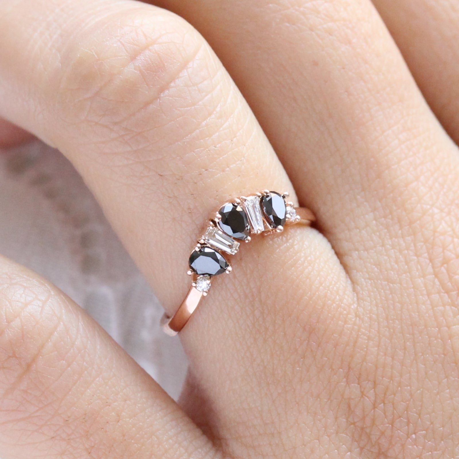 pear and baguette diamond ring rose gold stacking diamond wedding band by la more design jewelry