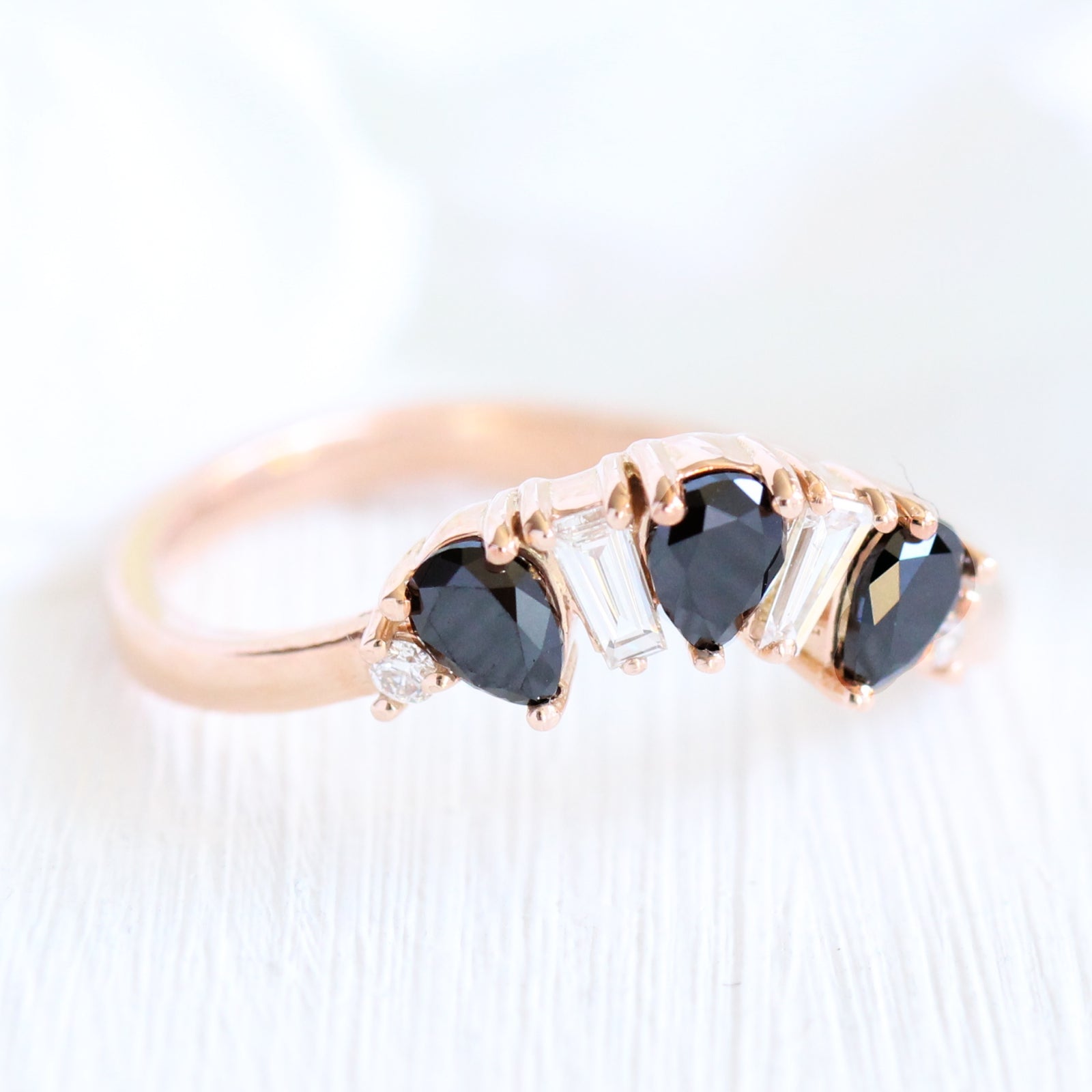 pear and baguette diamond ring rose gold stacking diamond wedding band by la more design jewelry
