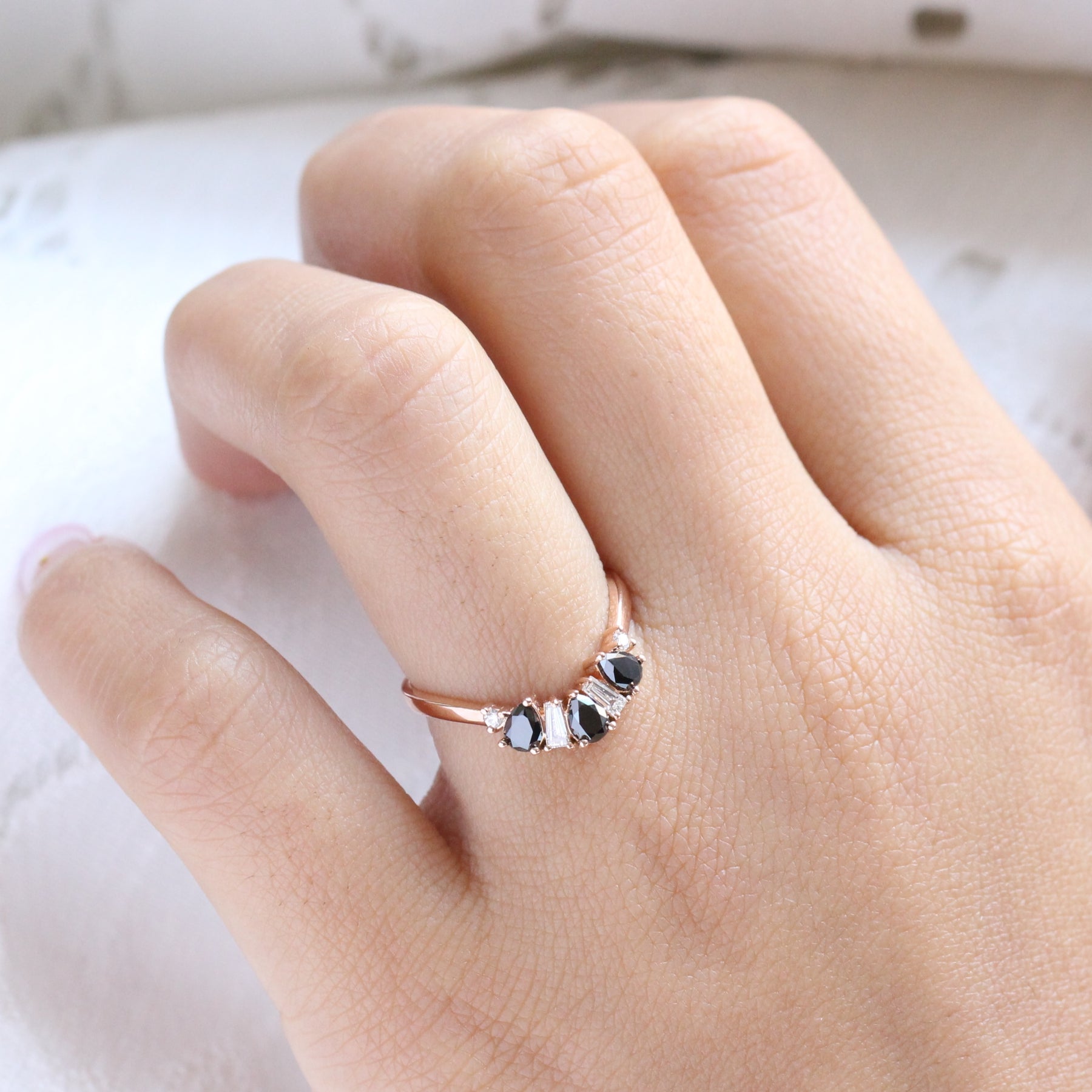 pear and baguette diamond ring rose gold stacking diamond wedding band by la more design jewelry
