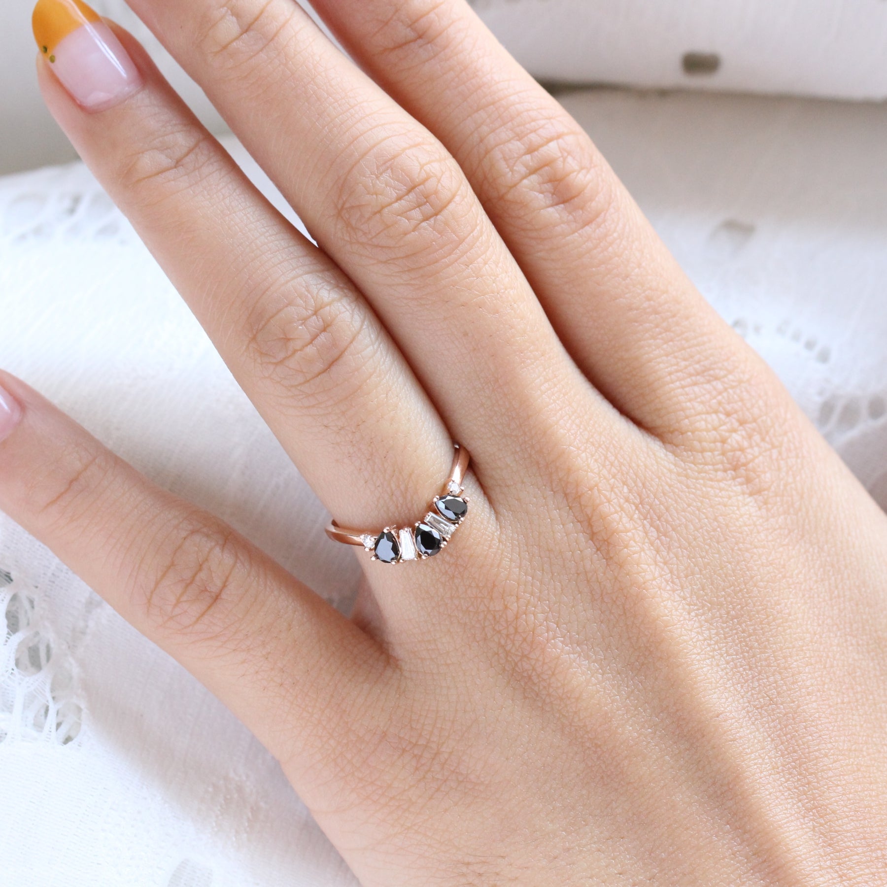 pear and baguette diamond ring rose gold stacking diamond wedding band by la more design jewelry
