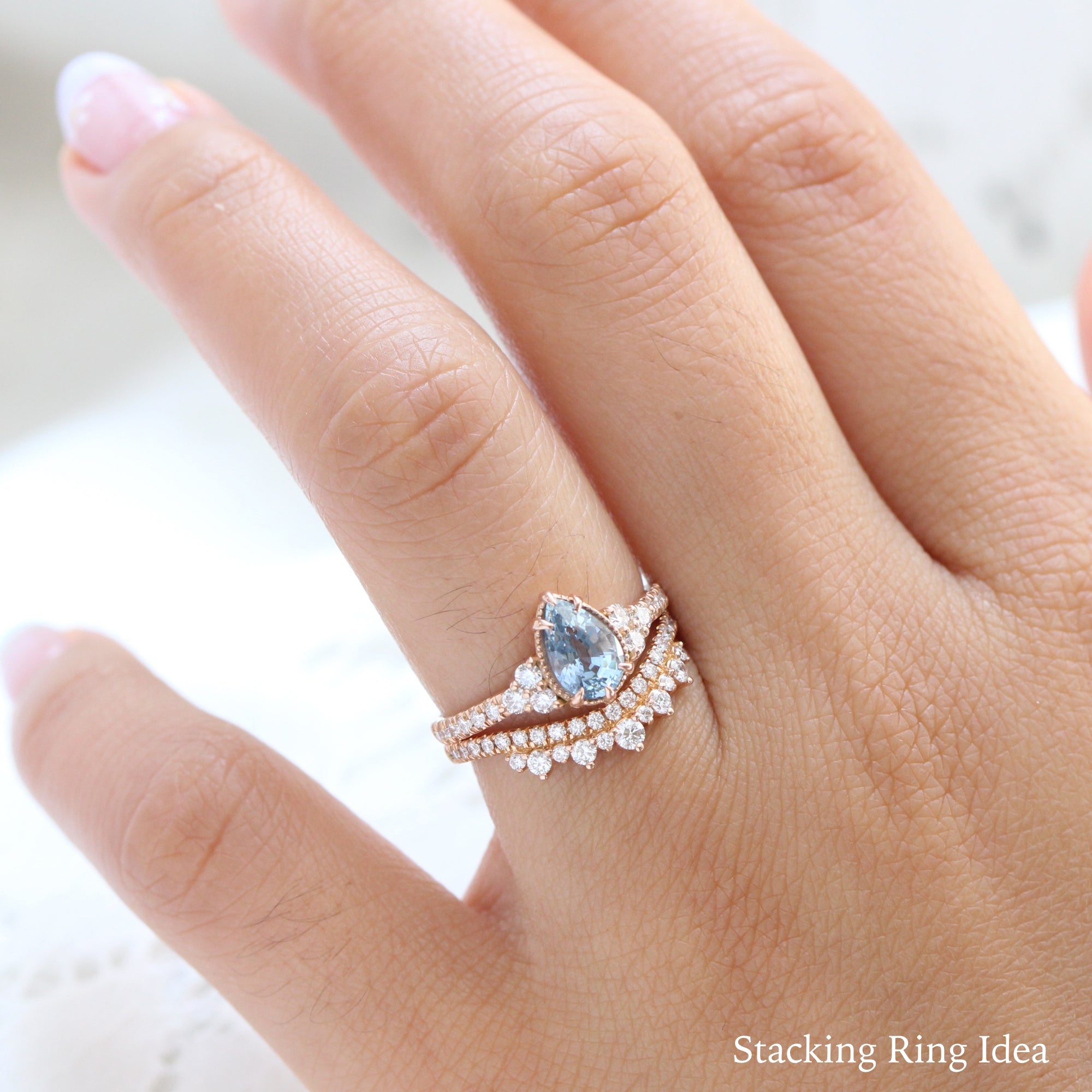 pear aqua blue sapphire ring rose gold 3 stone engagement ring la more design jewelry
