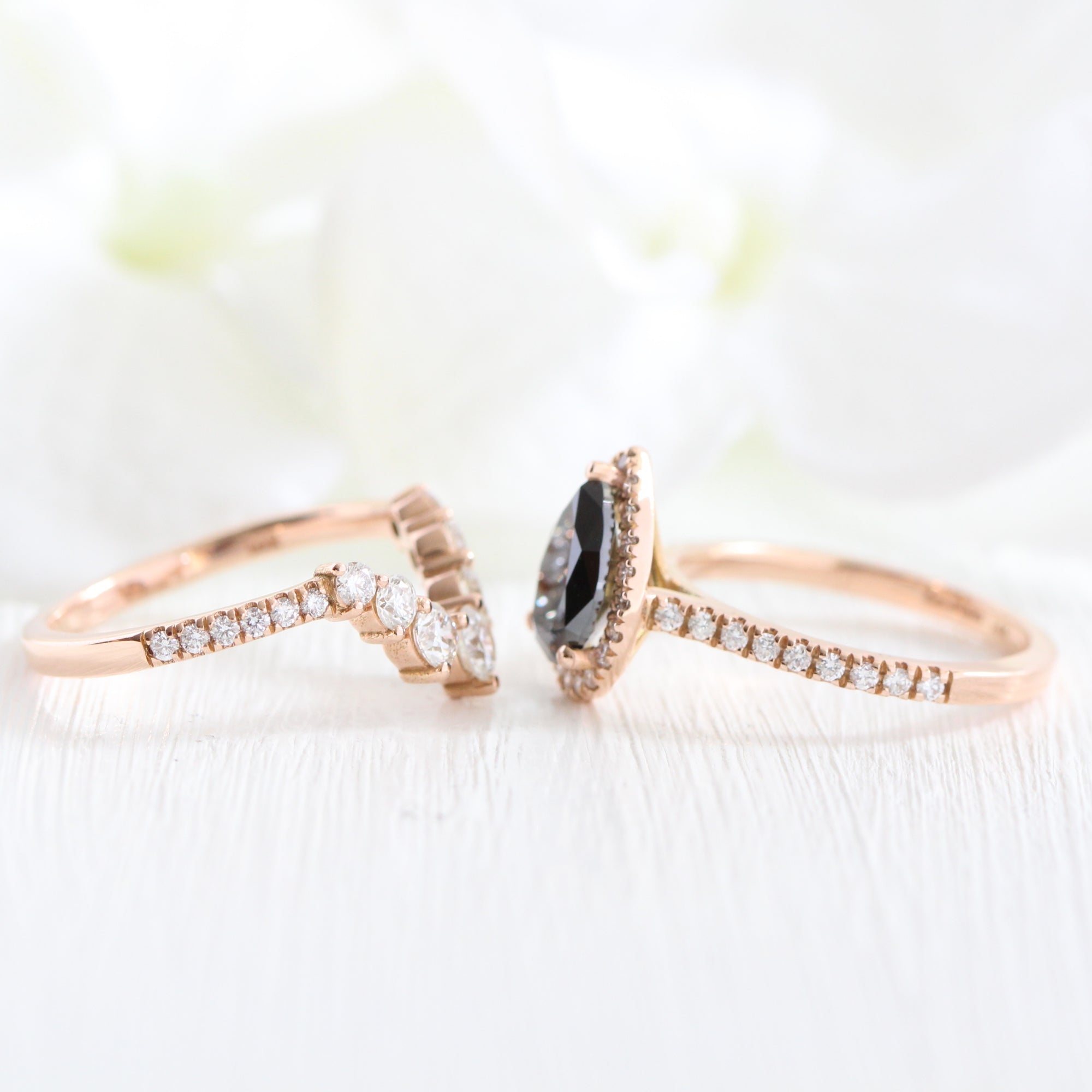 pear black diamond ring rose gold curved diamond wedding band stacking rings la more design jewelry